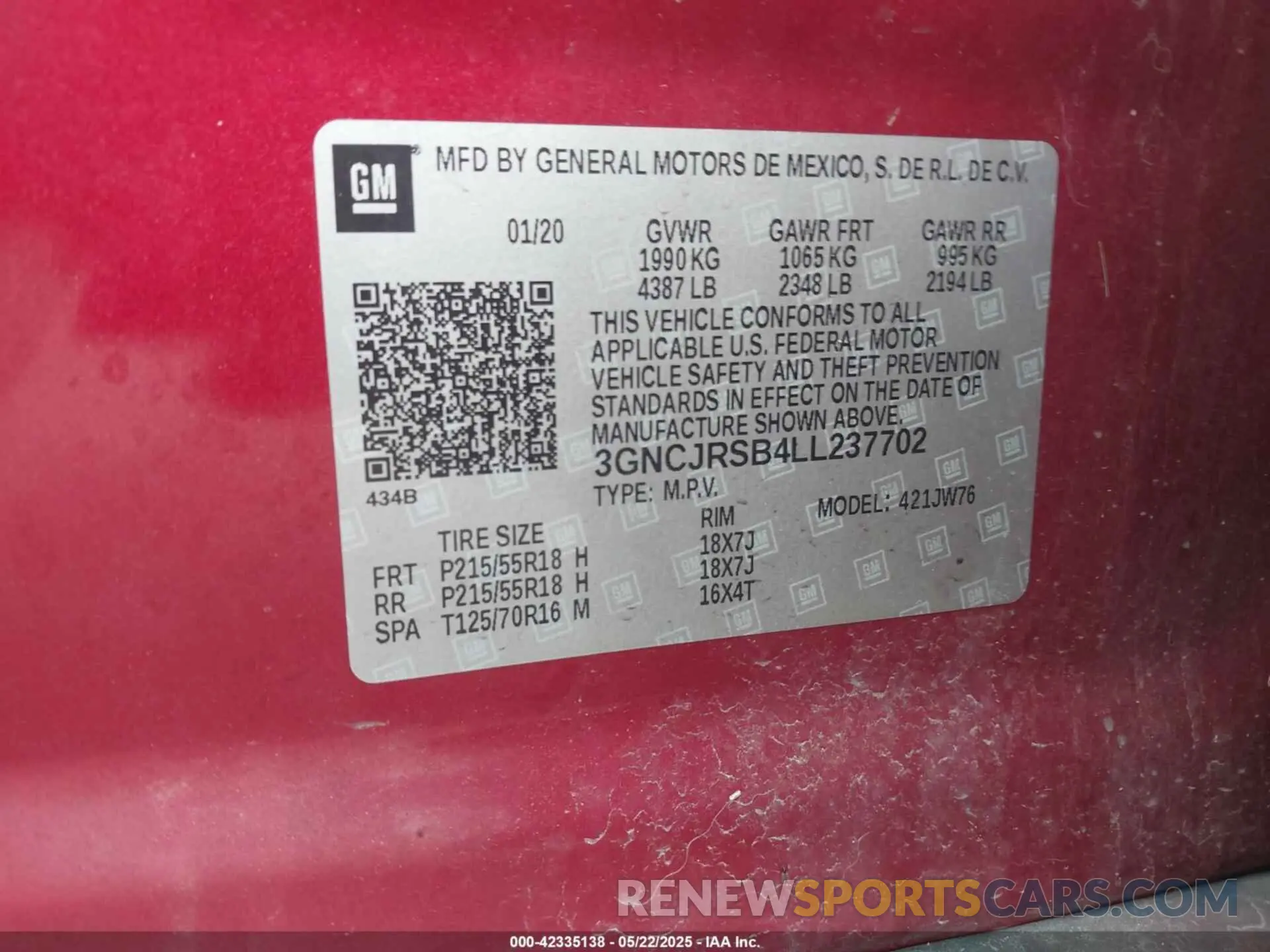9 Фотография поврежденного автомобиля 3GNCJRSB4LL237702 CHEVROLET TRAX 2020