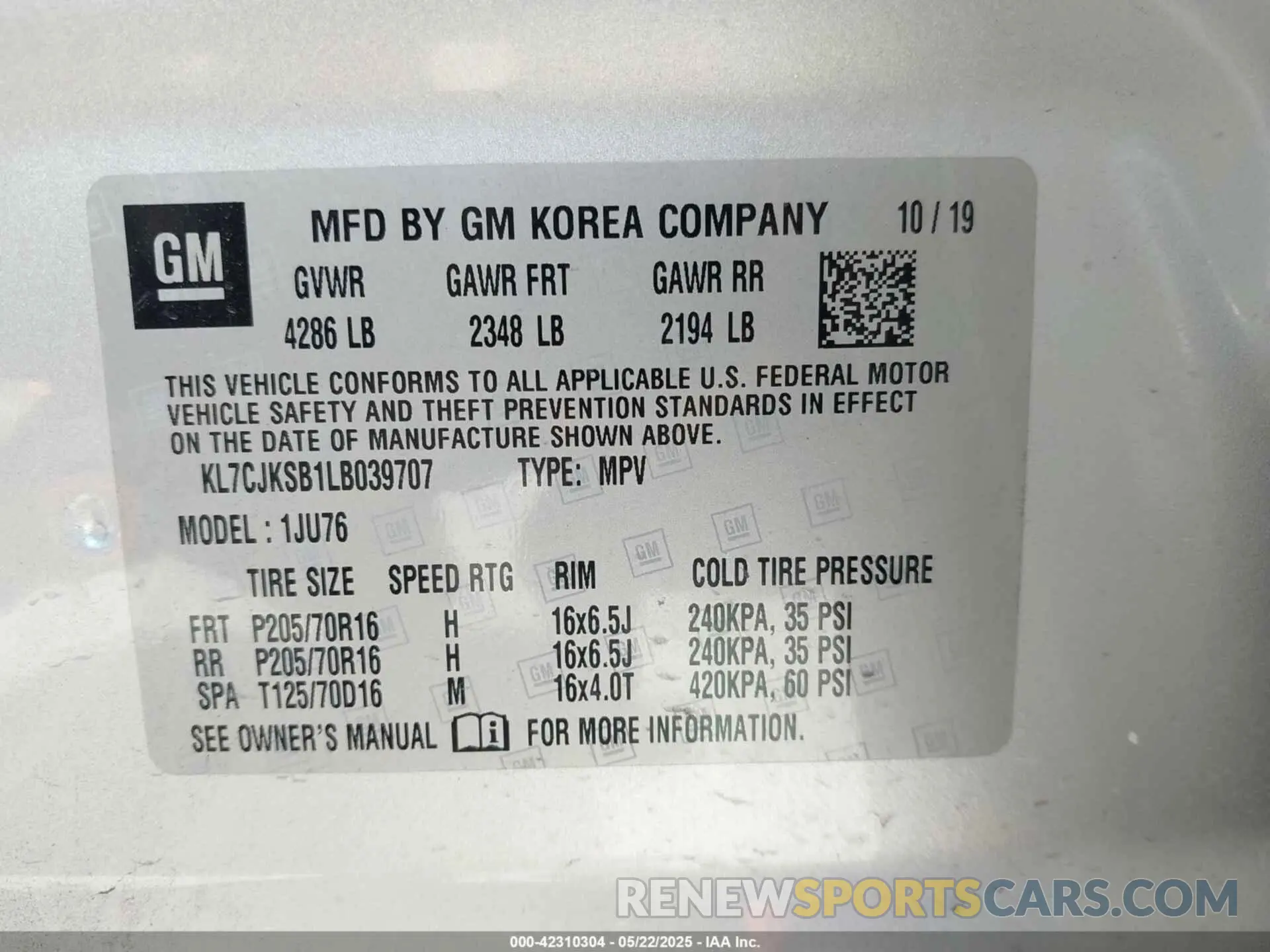 9 Фотография поврежденного автомобиля KL7CJKSB1LB039707 CHEVROLET TRAX 2020