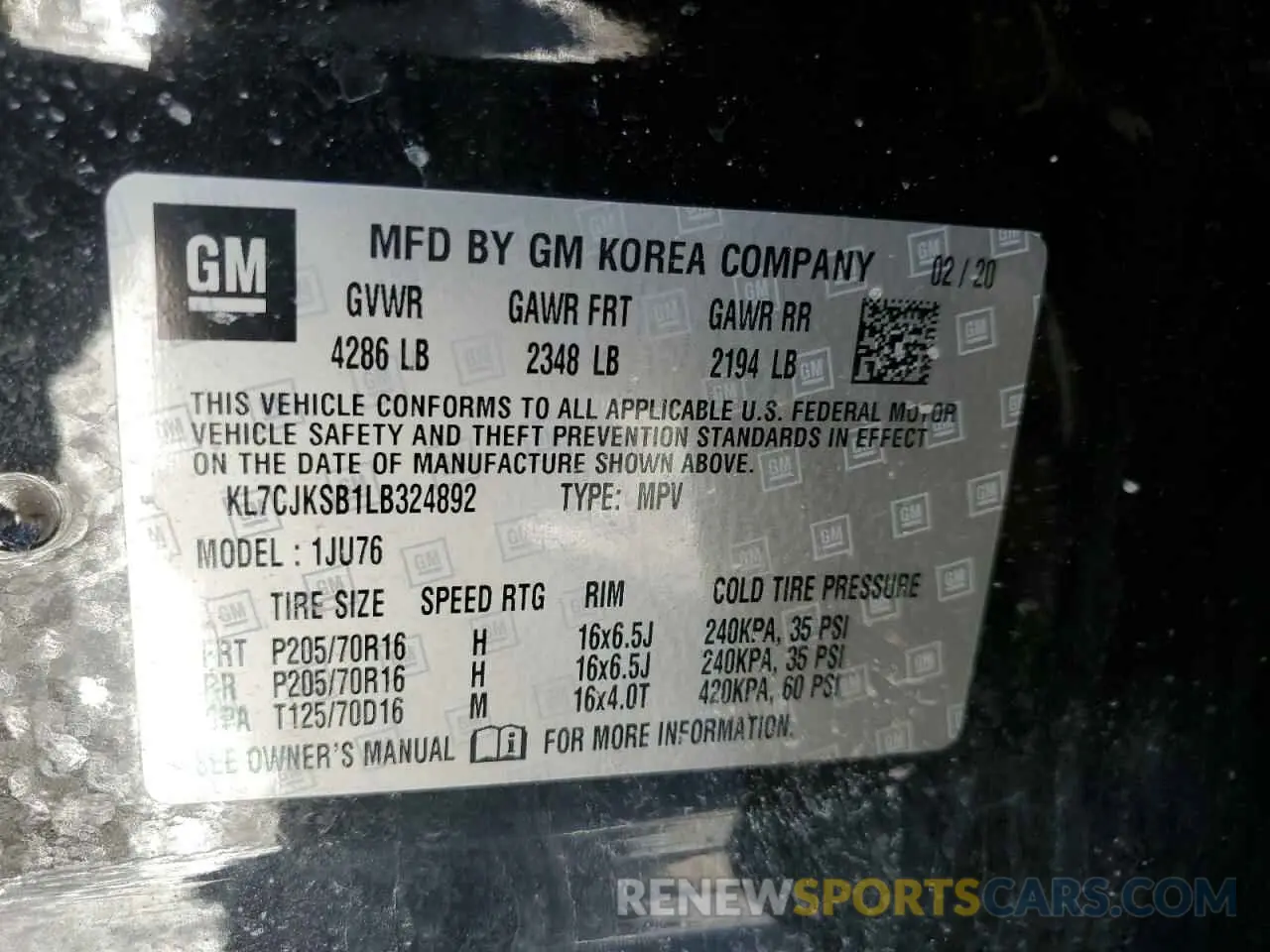 13 Photograph of a damaged car KL7CJKSB1LB324892 CHEVROLET TRAX 2020