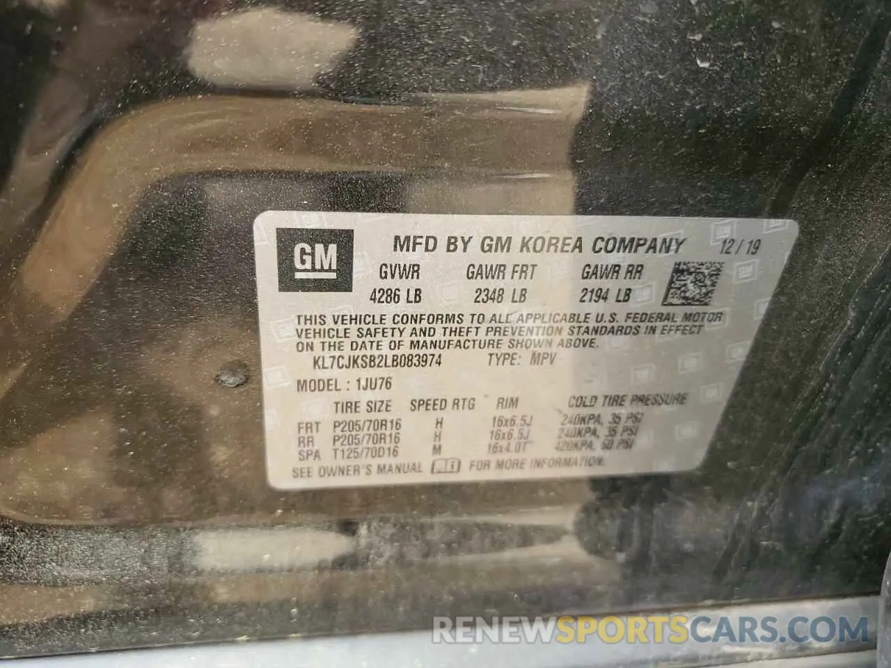 13 Photograph of a damaged car KL7CJKSB2LB083974 CHEVROLET TRAX 2020