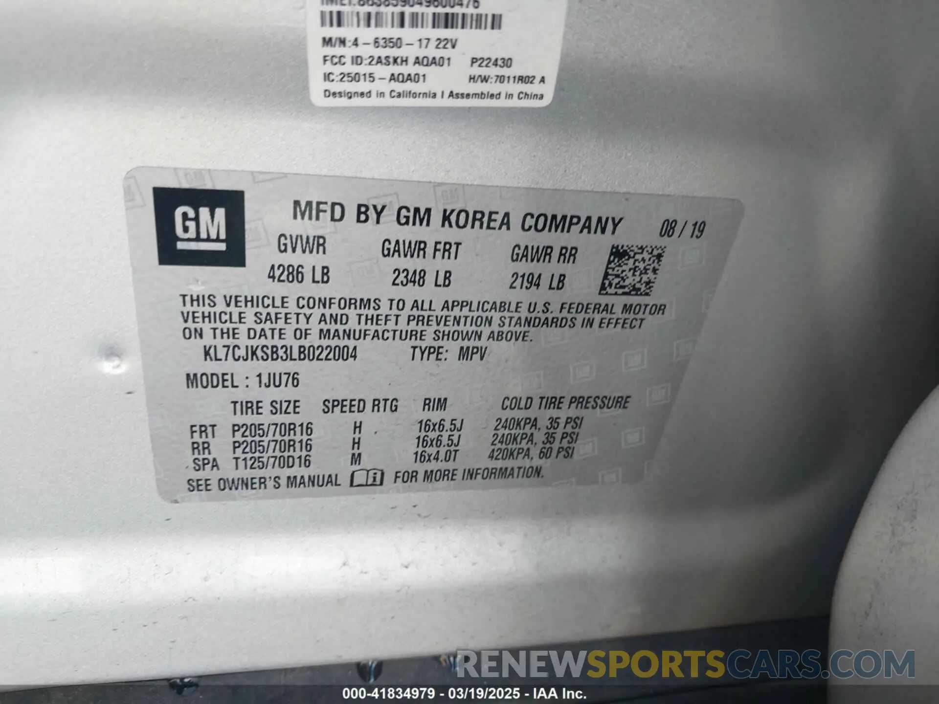 9 Фотография поврежденного автомобиля KL7CJKSB3LB022004 CHEVROLET TRAX 2020