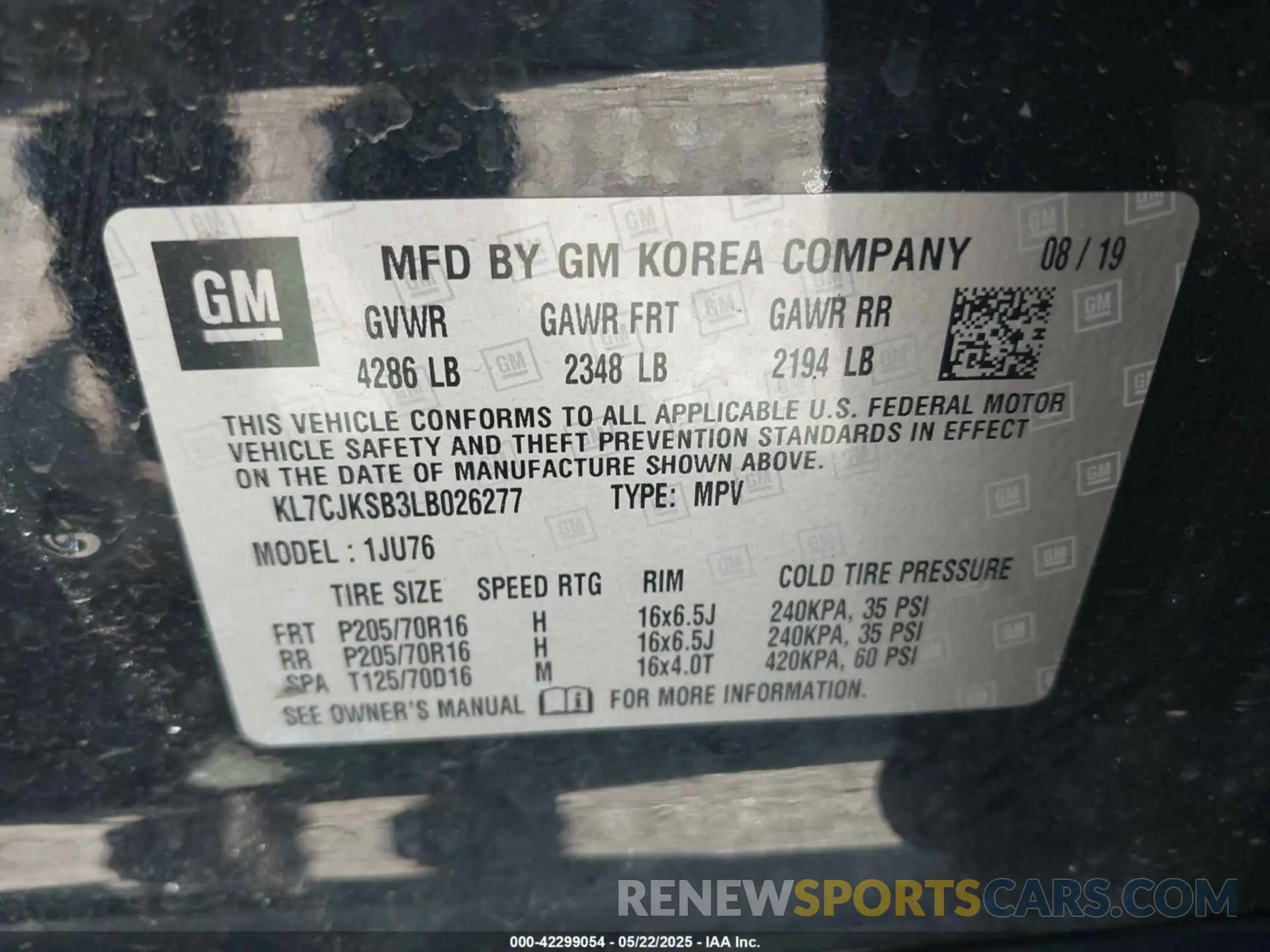9 Фотография поврежденного автомобиля KL7CJKSB3LB026277 CHEVROLET TRAX 2020
