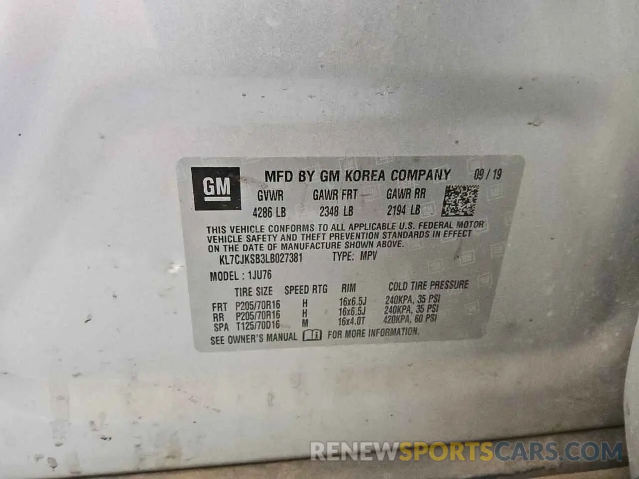 12 Фотография поврежденного автомобиля KL7CJKSB3LB027381 CHEVROLET TRAX 2020