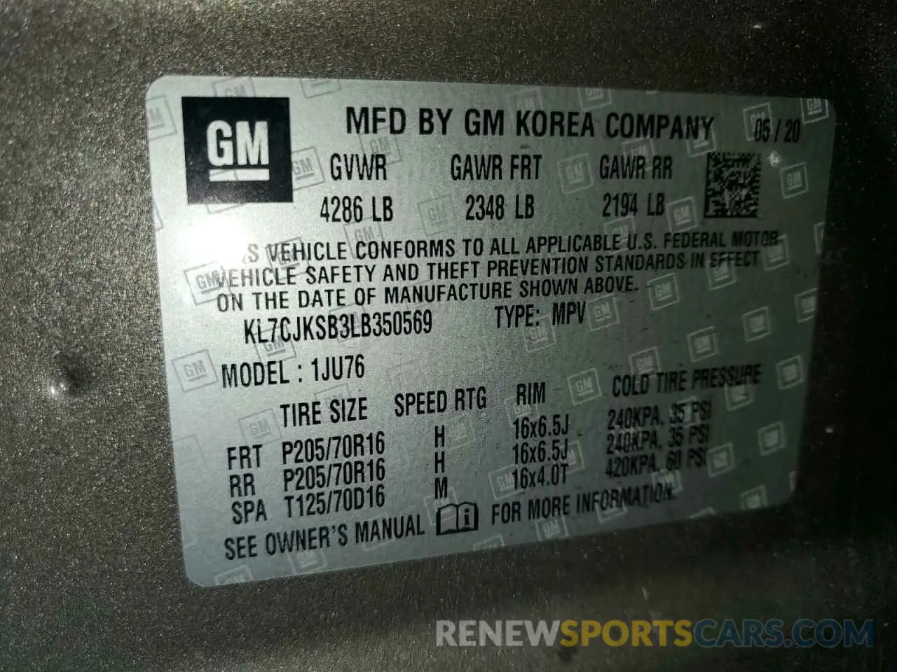14 Photograph of a damaged car KL7CJKSB3LB350569 CHEVROLET TRAX 2020