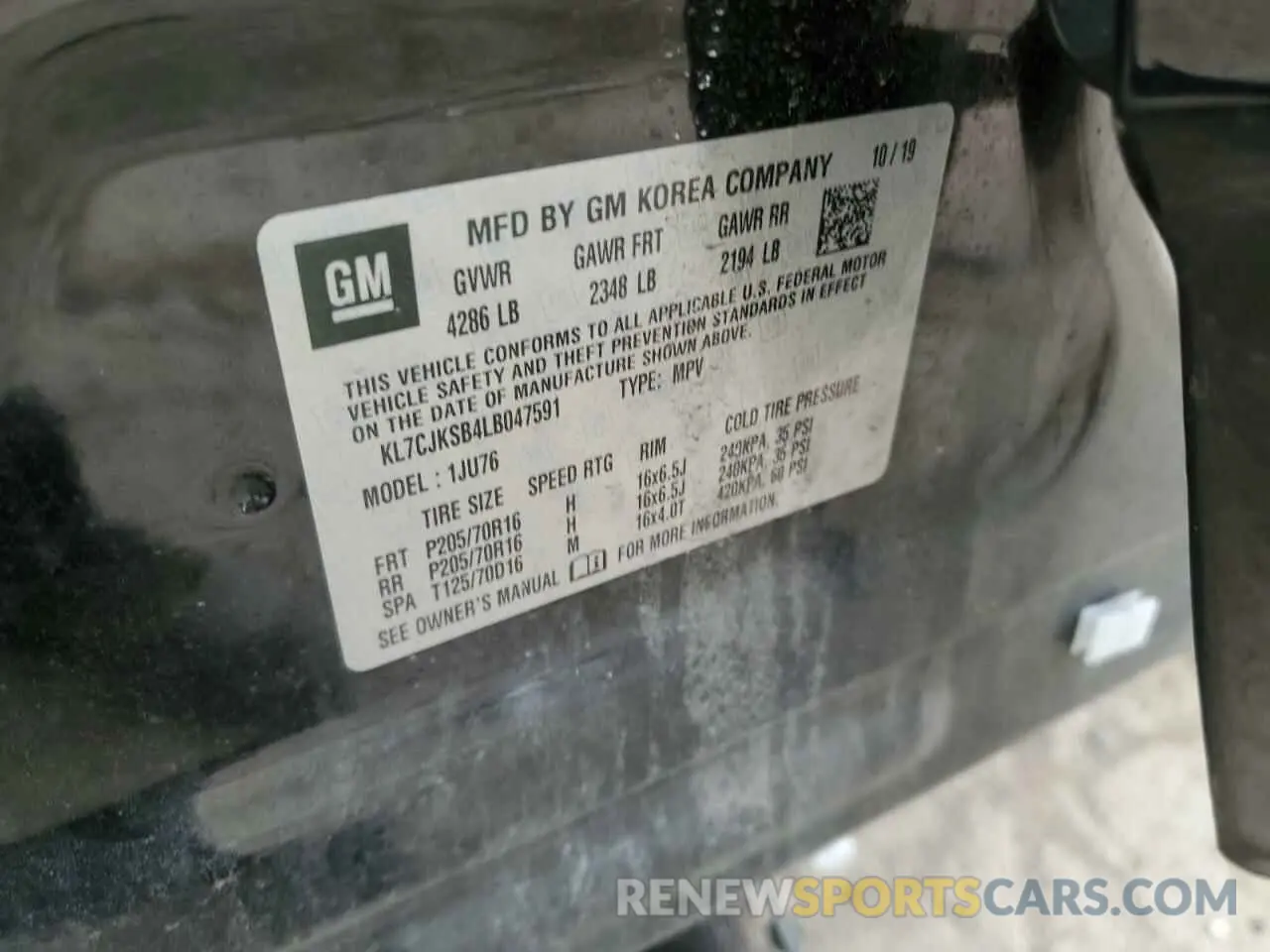 13 Photograph of a damaged car KL7CJKSB4LB047591 CHEVROLET TRAX 2020
