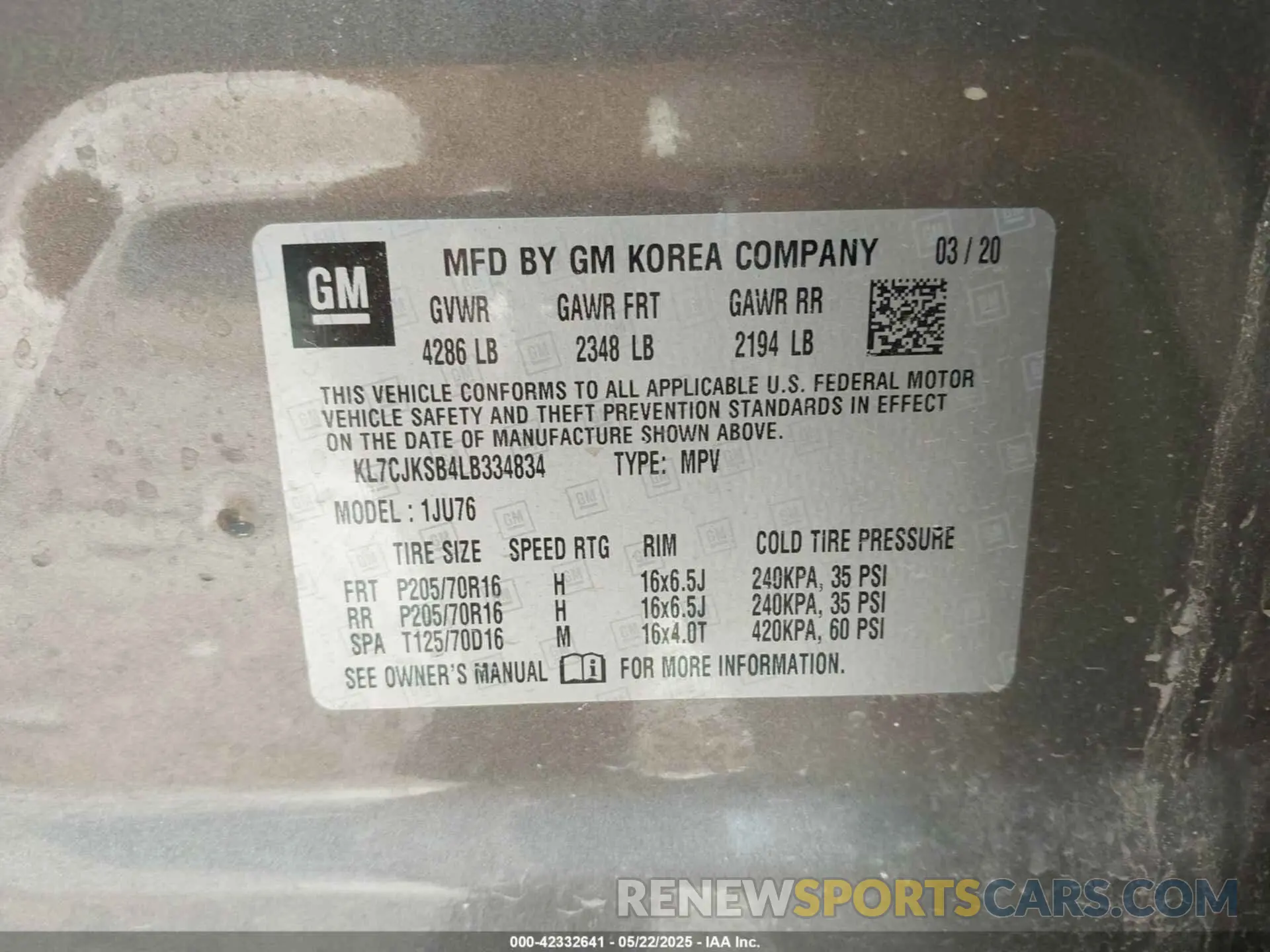 9 Photograph of a damaged car KL7CJKSB4LB334834 CHEVROLET TRAX 2020