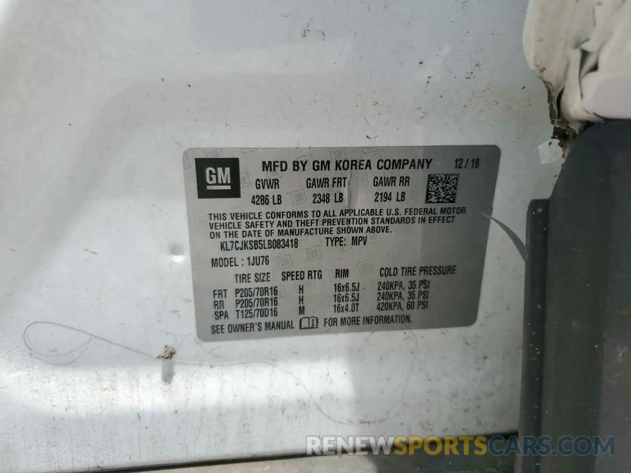 12 Фотография поврежденного автомобиля KL7CJKSB5LB083418 CHEVROLET TRAX 2020