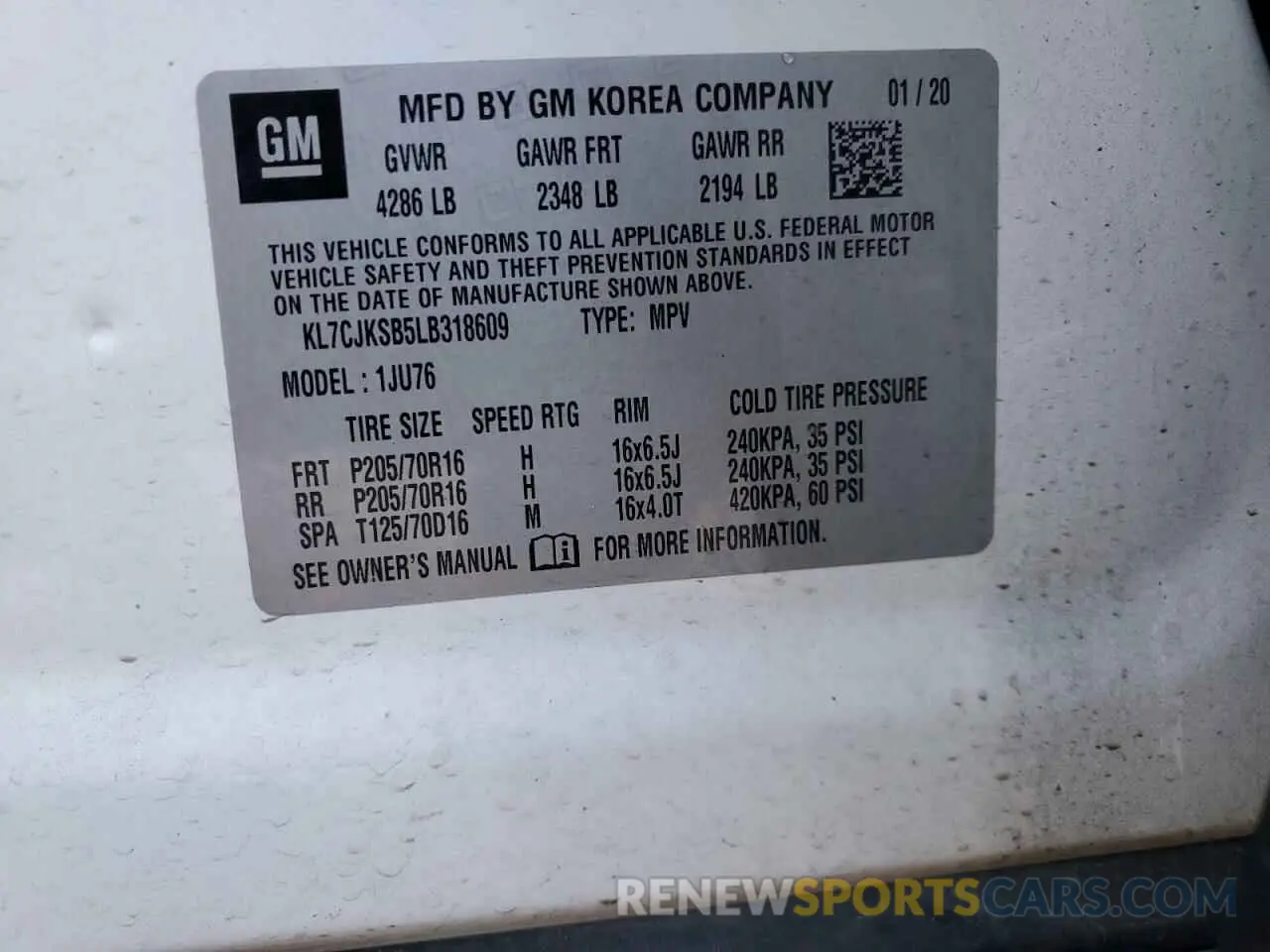 14 Photograph of a damaged car KL7CJKSB5LB318609 CHEVROLET TRAX 2020