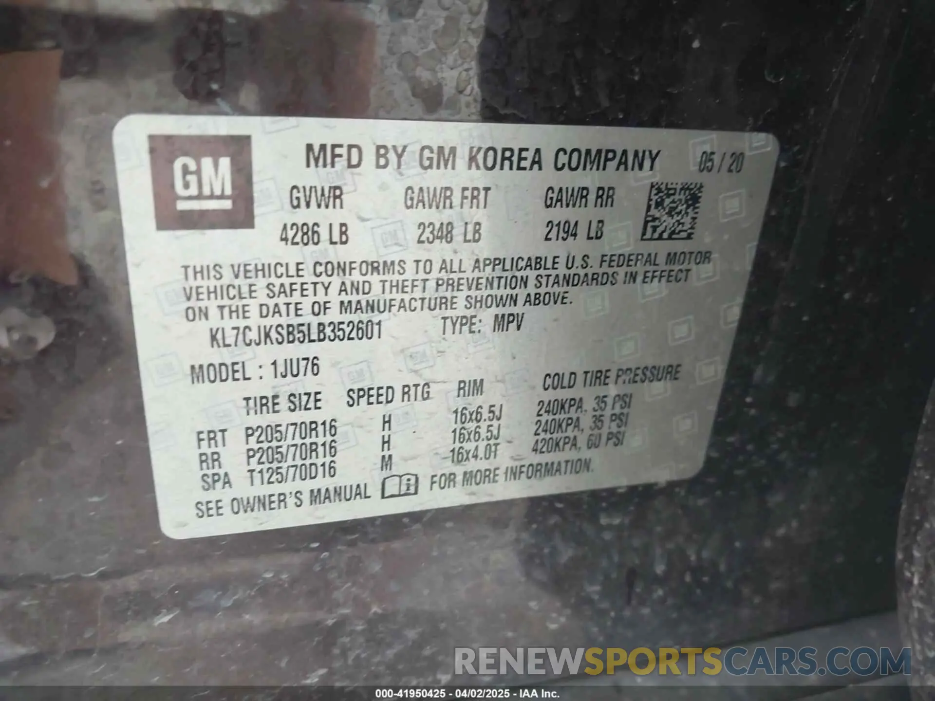 9 Фотография поврежденного автомобиля KL7CJKSB5LB352601 CHEVROLET TRAX 2020