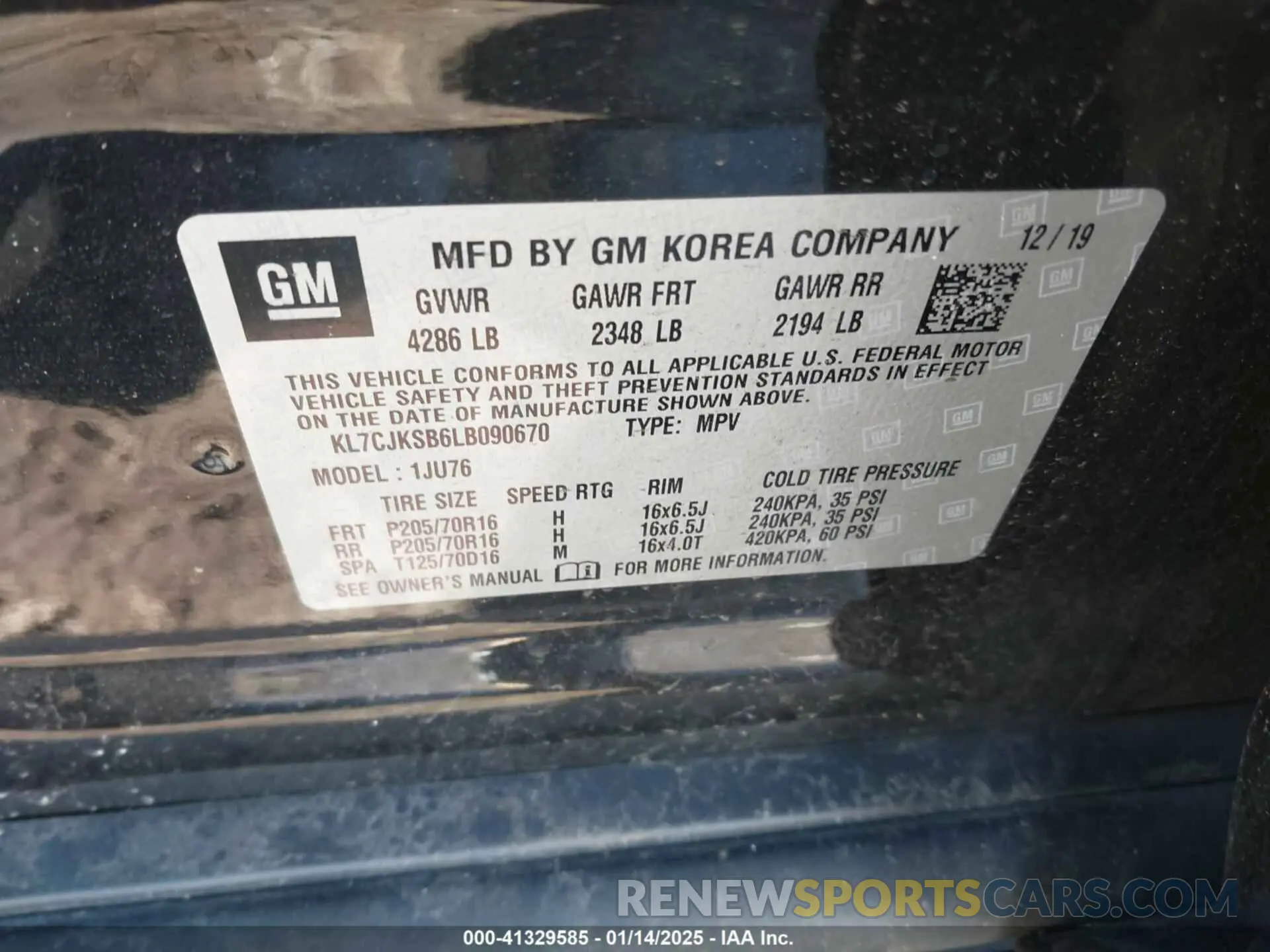9 Фотография поврежденного автомобиля KL7CJKSB6LB090670 CHEVROLET TRAX 2020