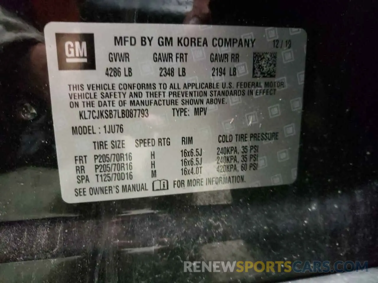 13 Фотография поврежденного автомобиля KL7CJKSB7LB087793 CHEVROLET TRAX 2020