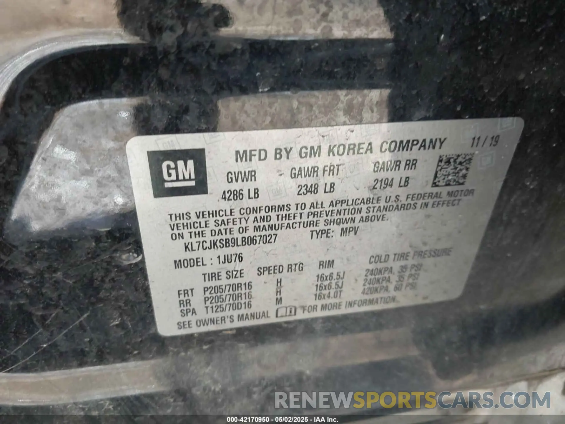 9 Фотография поврежденного автомобиля KL7CJKSB9LB067027 CHEVROLET TRAX 2020
