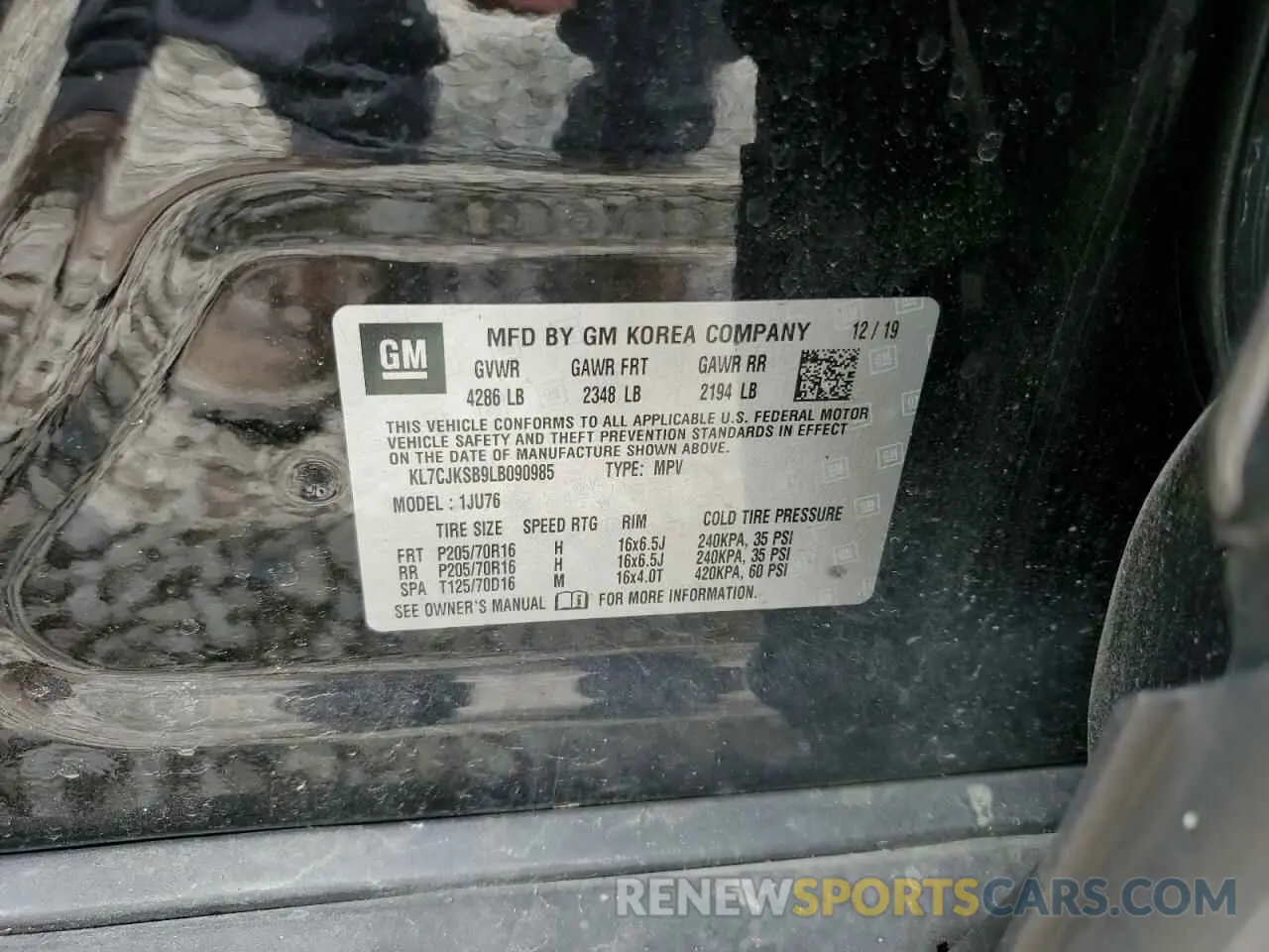 13 Photograph of a damaged car KL7CJKSB9LB090985 CHEVROLET TRAX 2020