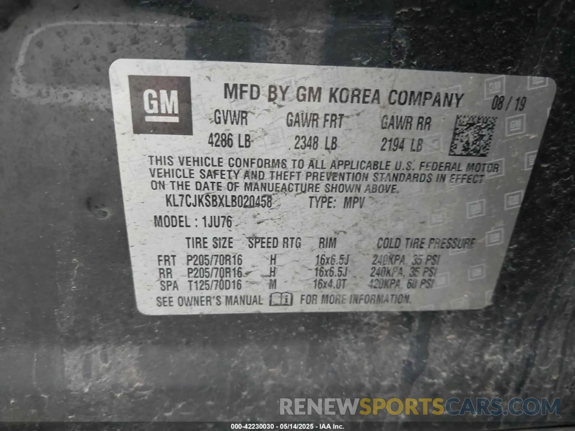 9 Photograph of a damaged car KL7CJKSBXLB020458 CHEVROLET TRAX 2020
