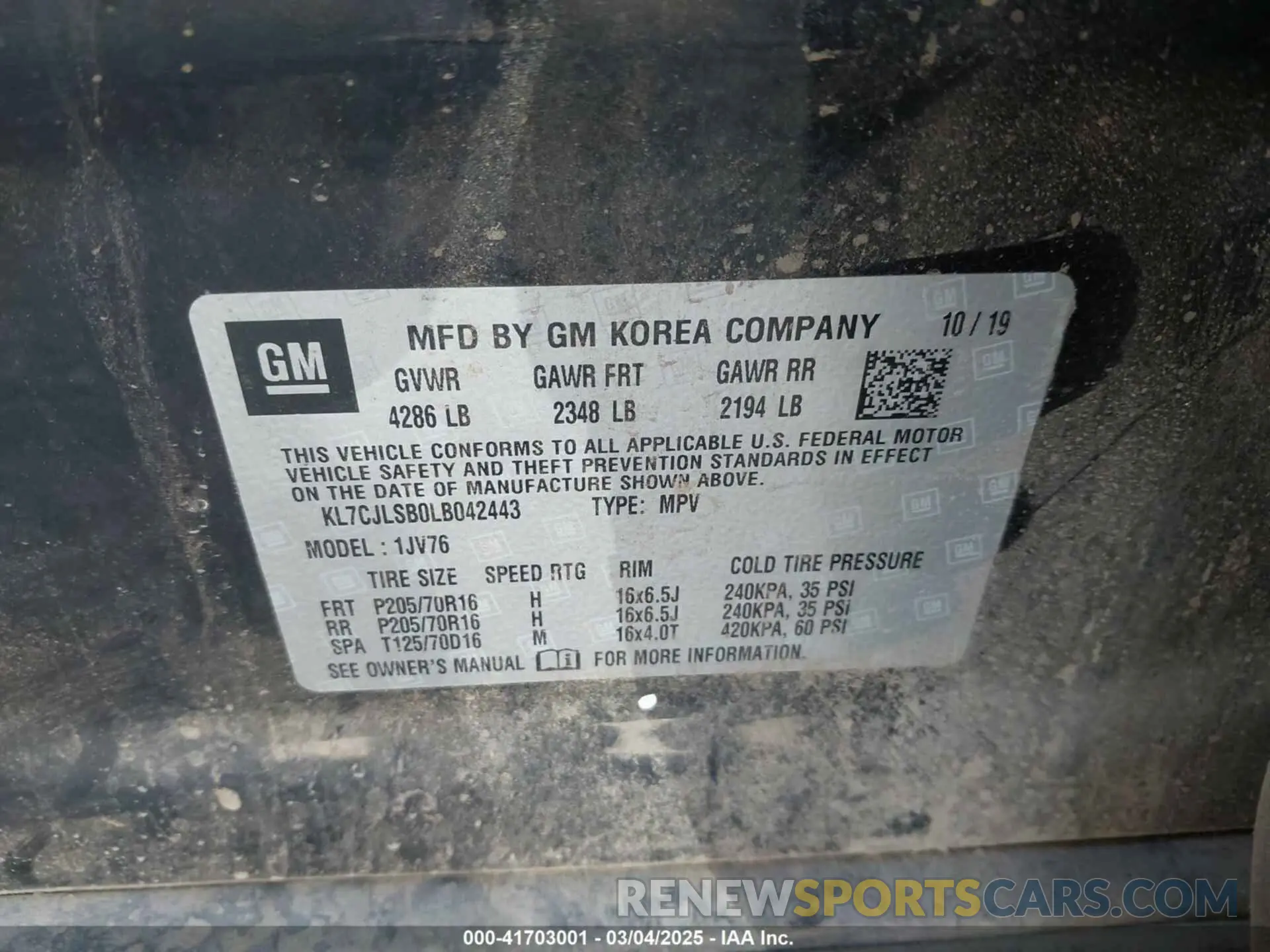 9 Фотография поврежденного автомобиля KL7CJLSB0LB042443 CHEVROLET TRAX 2020
