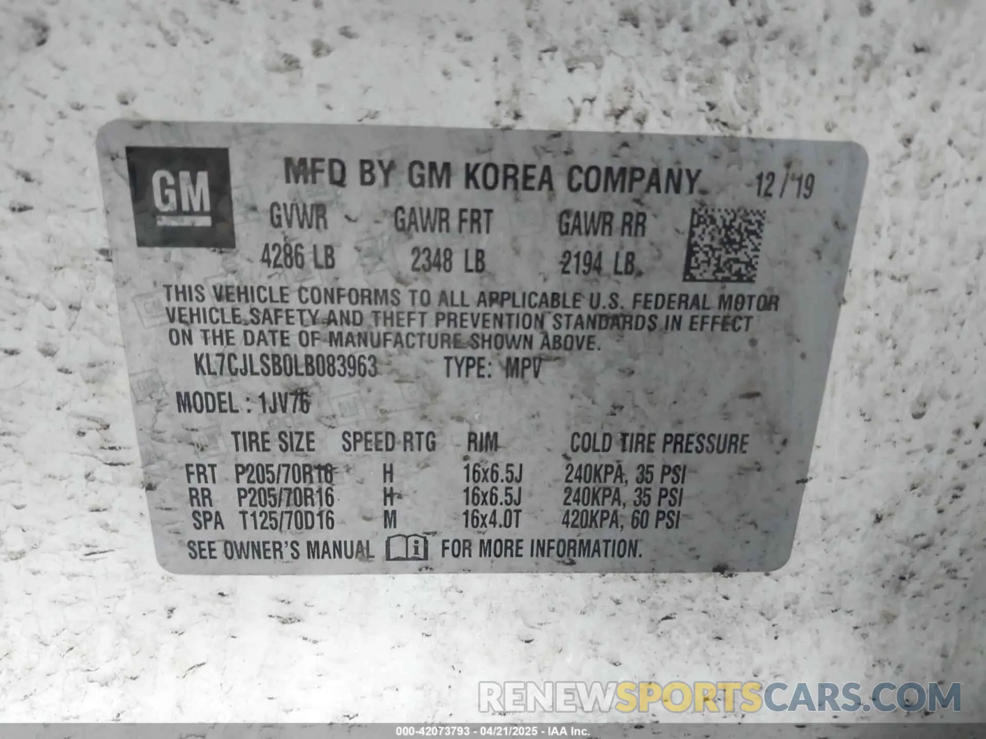 9 Photograph of a damaged car KL7CJLSB0LB083963 CHEVROLET TRAX 2020