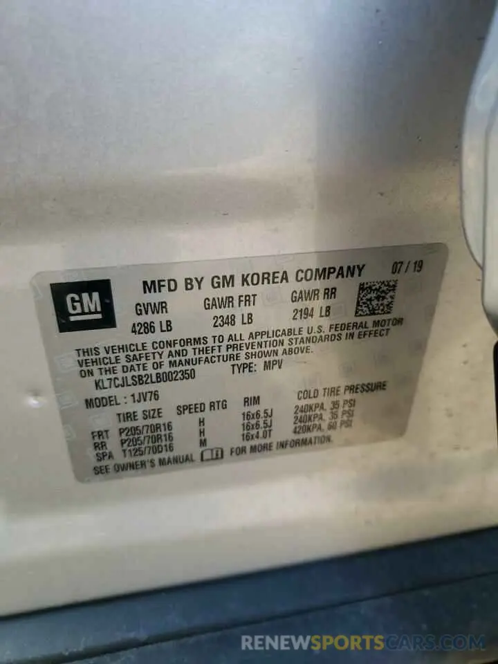 13 Фотография поврежденного автомобиля KL7CJLSB2LB002350 CHEVROLET TRAX 2020