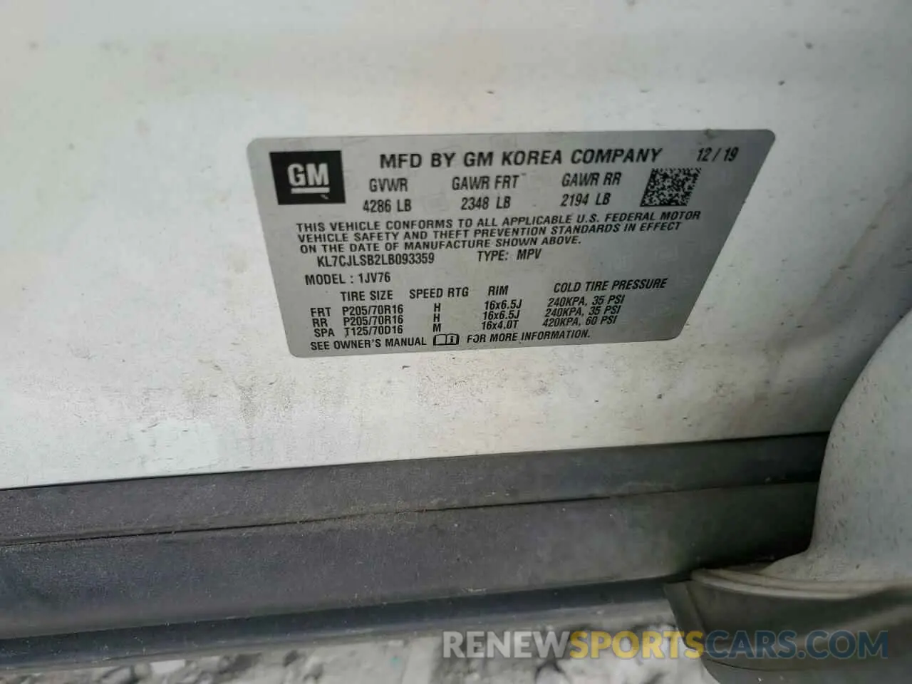 13 Photograph of a damaged car KL7CJLSB2LB093359 CHEVROLET TRAX 2020