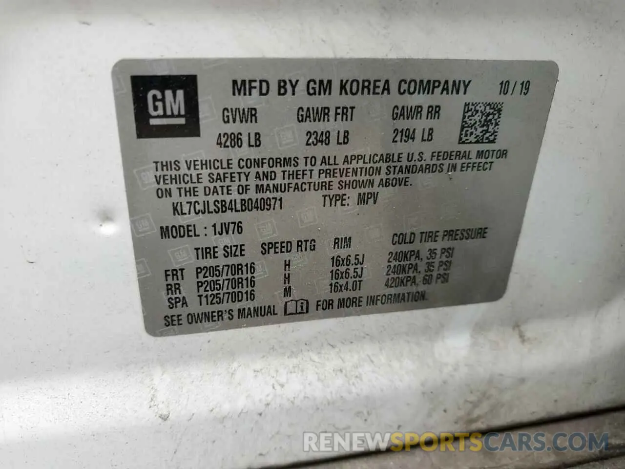 13 Фотография поврежденного автомобиля KL7CJLSB4LB040971 CHEVROLET TRAX 2020