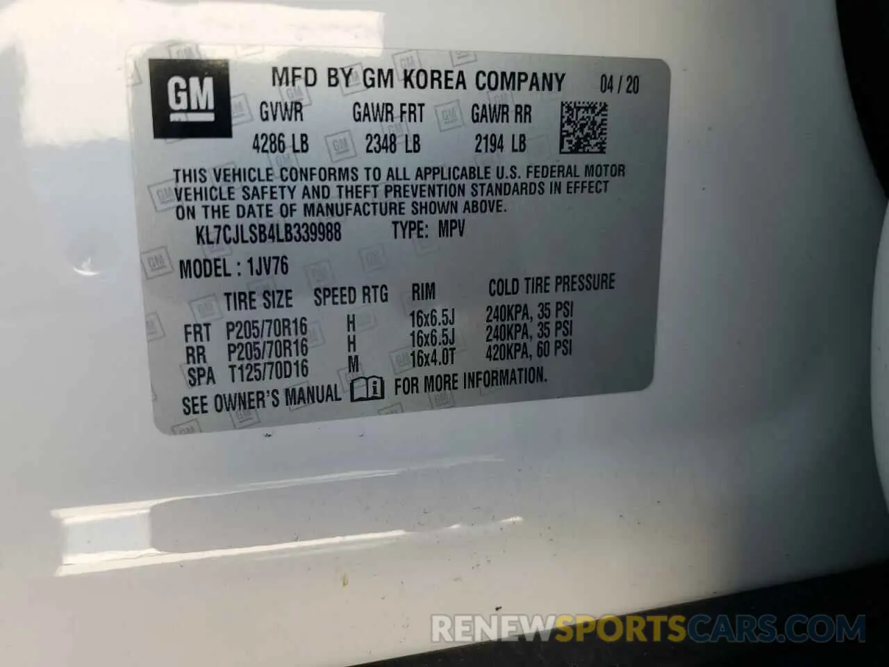 13 Photograph of a damaged car KL7CJLSB4LB339988 CHEVROLET TRAX 2020