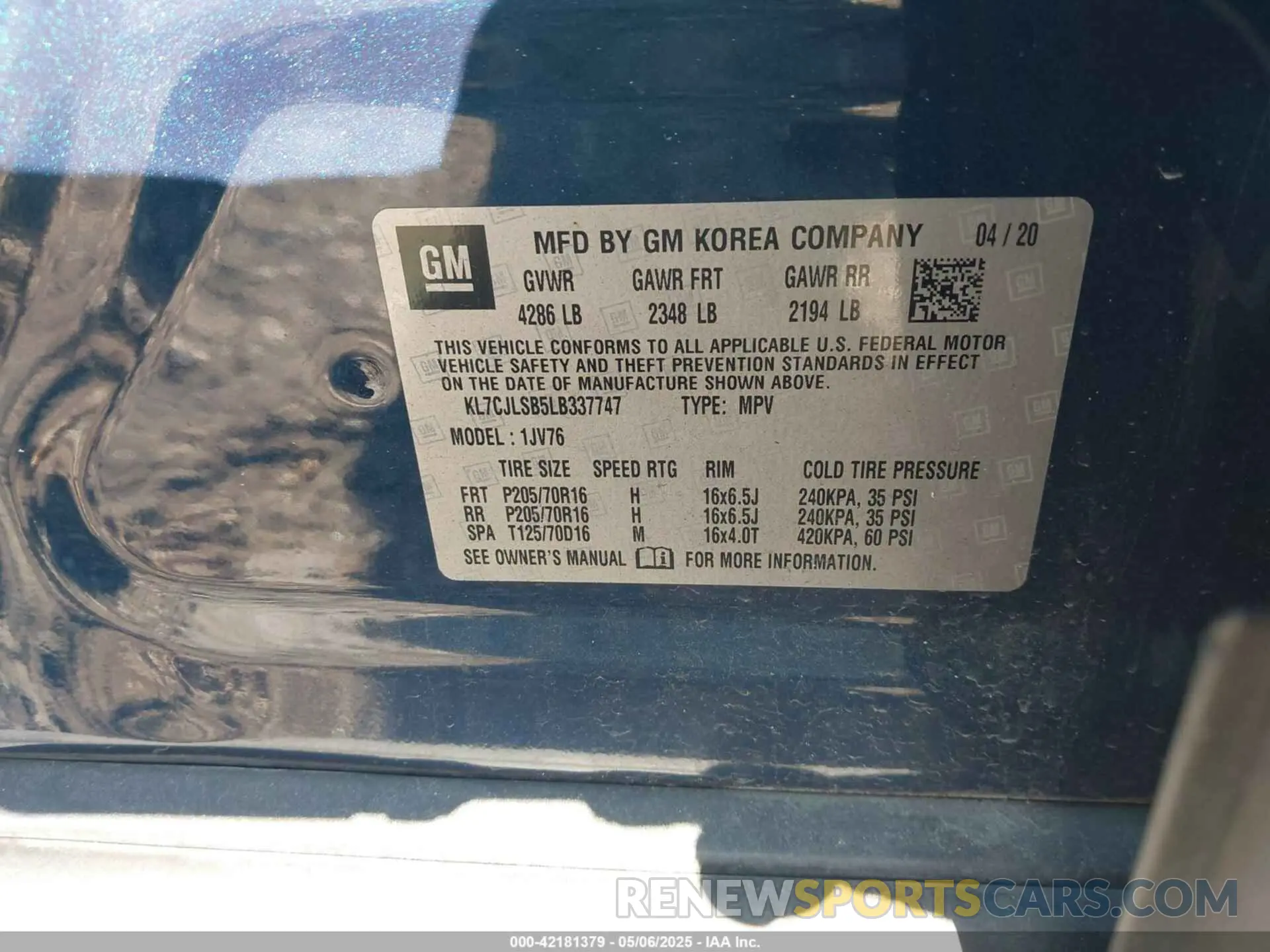 9 Фотография поврежденного автомобиля KL7CJLSB5LB337747 CHEVROLET TRAX 2020