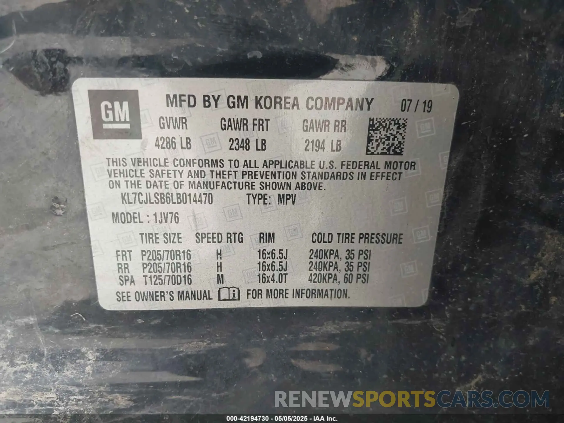 9 Фотография поврежденного автомобиля KL7CJLSB6LB014470 CHEVROLET TRAX 2020