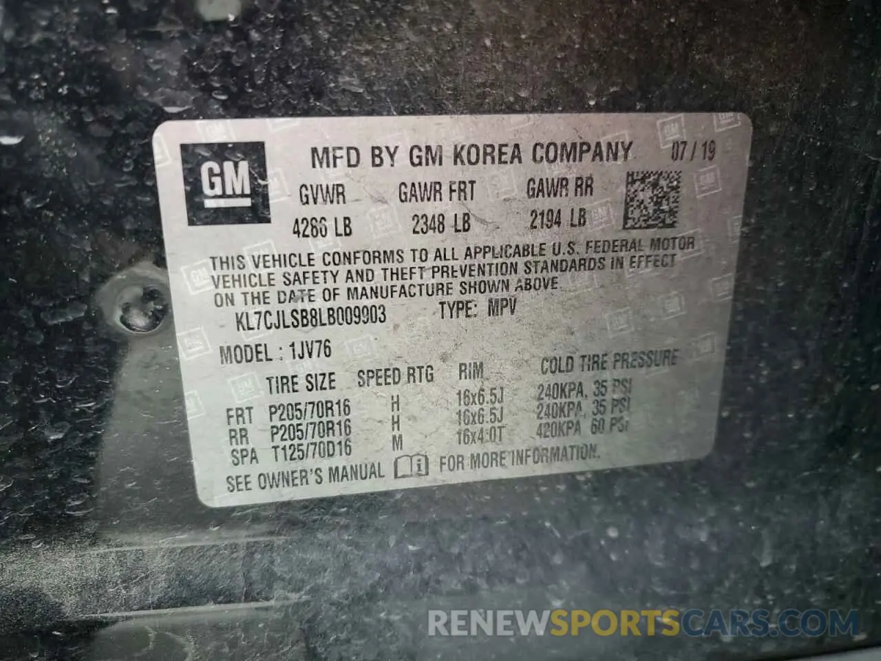 13 Photograph of a damaged car KL7CJLSB8LB009903 CHEVROLET TRAX 2020