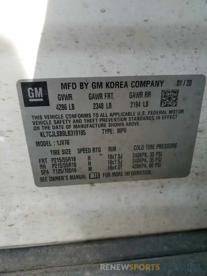 15 Фотография поврежденного автомобиля KL7CJLSB9LB319185 CHEVROLET TRAX 2020