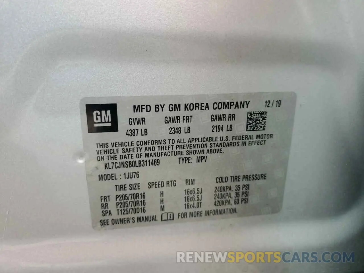 13 Фотография поврежденного автомобиля KL7CJNSB0LB311469 CHEVROLET TRAX 2020