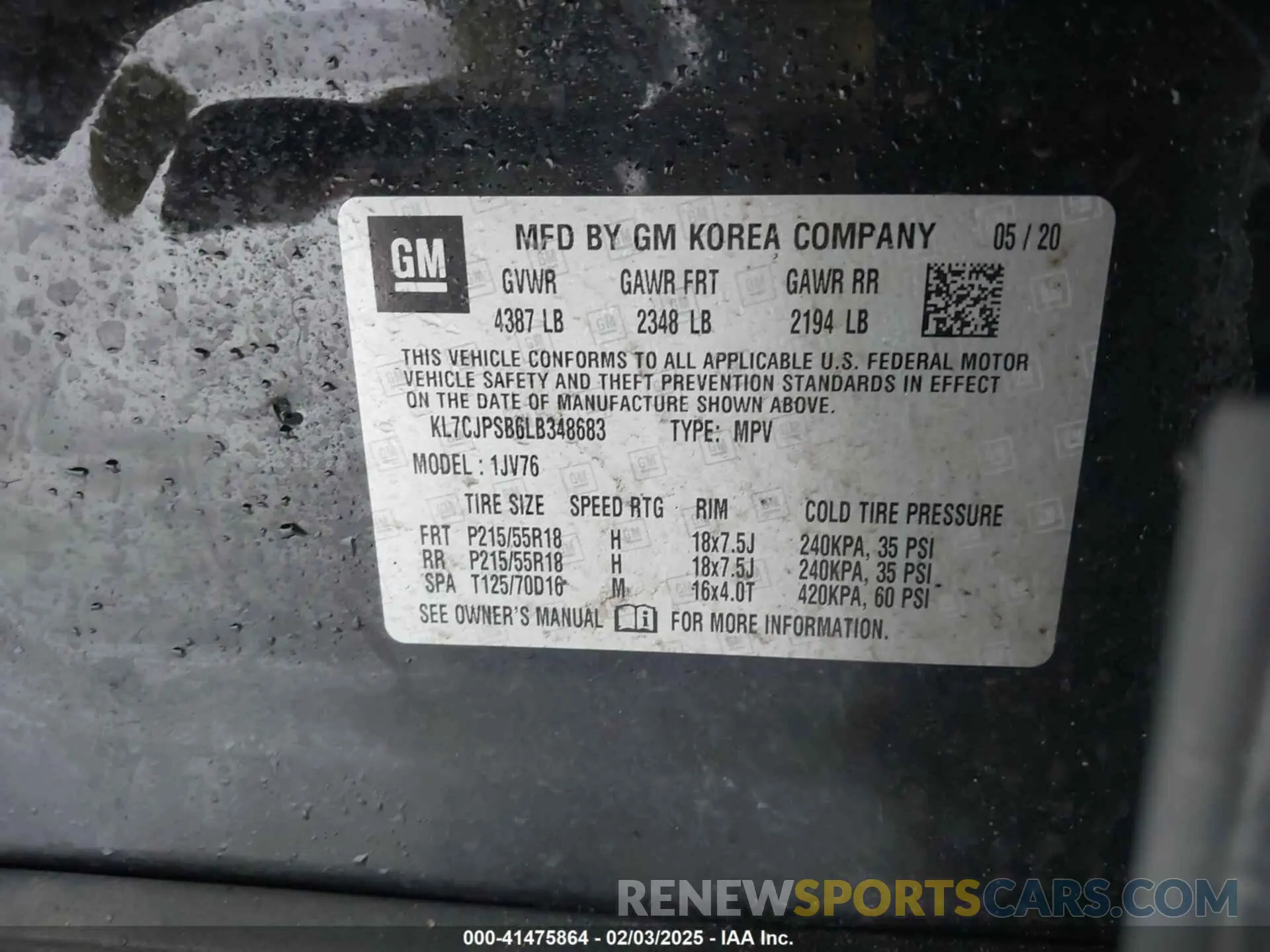 9 Photograph of a damaged car KL7CJPSB6LB348683 CHEVROLET TRAX 2020