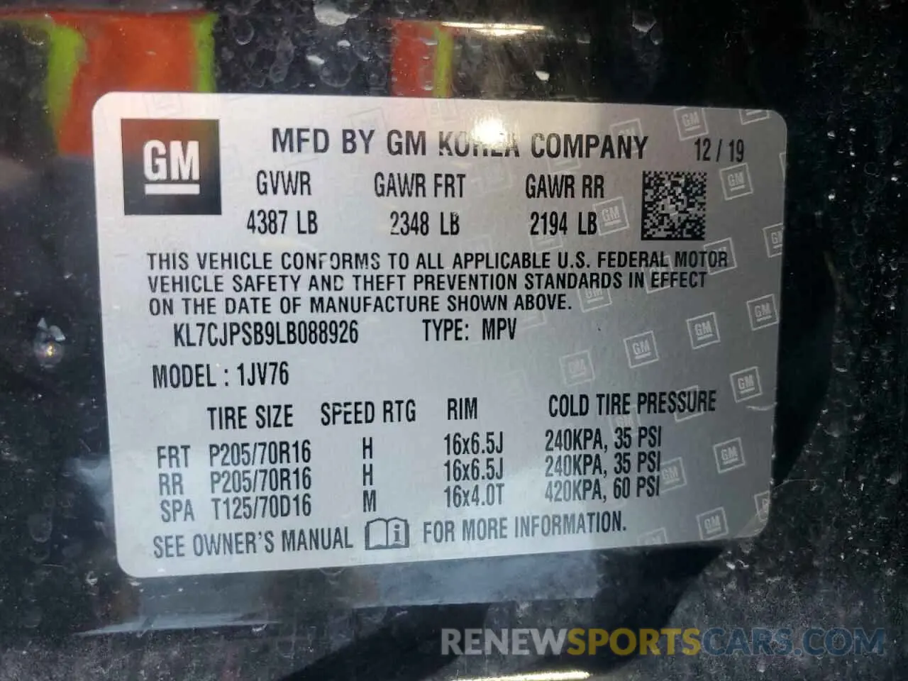 15 Фотография поврежденного автомобиля KL7CJPSB9LB088926 CHEVROLET TRAX 2020