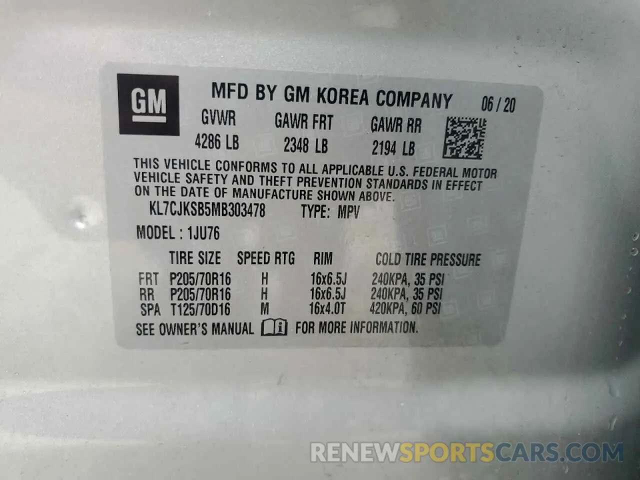 13 Фотография поврежденного автомобиля KL7CJKSB5MB303478 CHEVROLET TRAX 2021