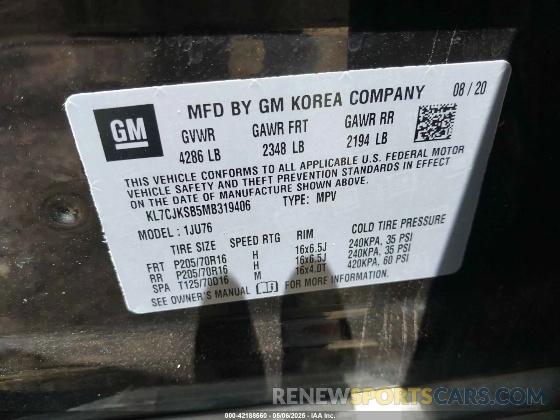 9 Photograph of a damaged car KL7CJKSB5MB319406 CHEVROLET TRAX 2021