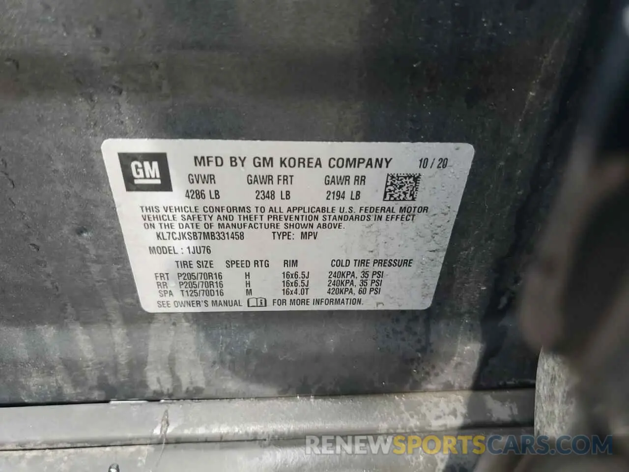 13 Photograph of a damaged car KL7CJKSB7MB331458 CHEVROLET TRAX 2021