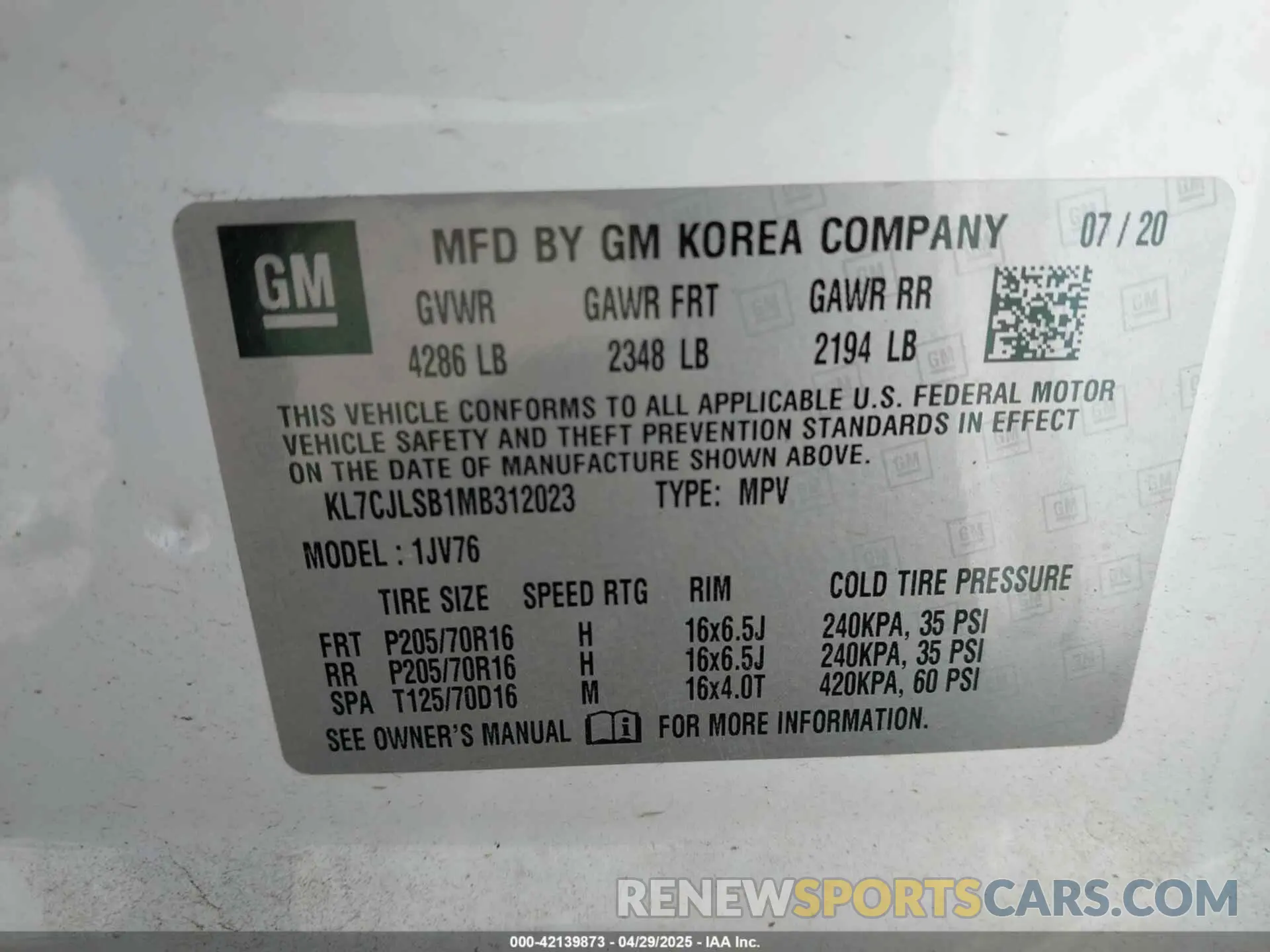 9 Фотография поврежденного автомобиля KL7CJLSB1MB312023 CHEVROLET TRAX 2021