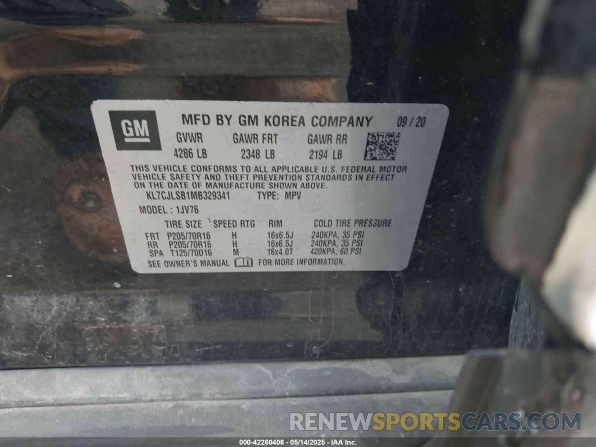 9 Фотография поврежденного автомобиля KL7CJLSB1MB329341 CHEVROLET TRAX 2021