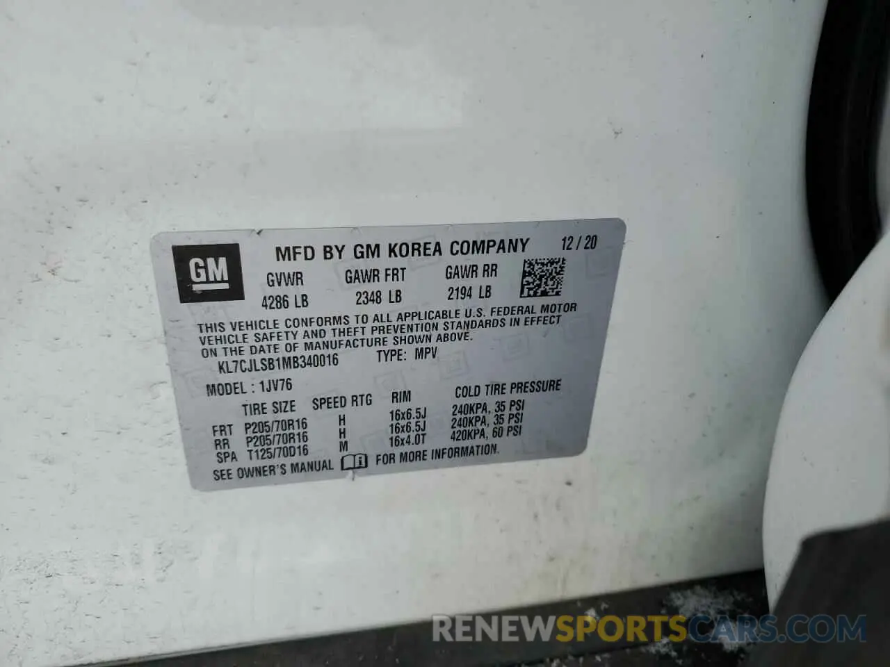 13 Photograph of a damaged car KL7CJLSB1MB340016 CHEVROLET TRAX 2021
