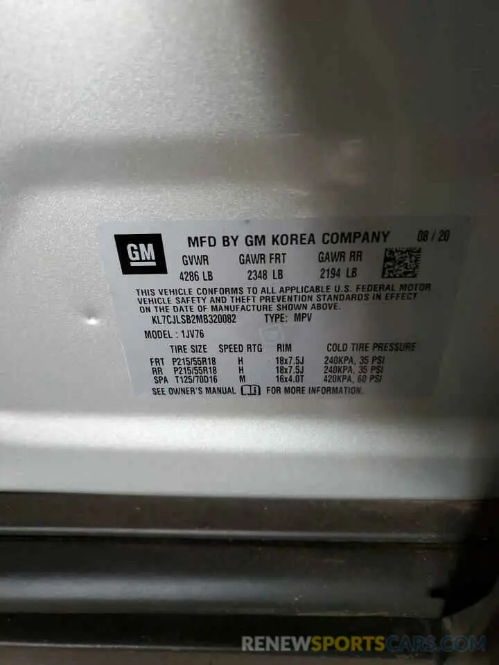 13 Фотография поврежденного автомобиля KL7CJLSB2MB320082 CHEVROLET TRAX 2021