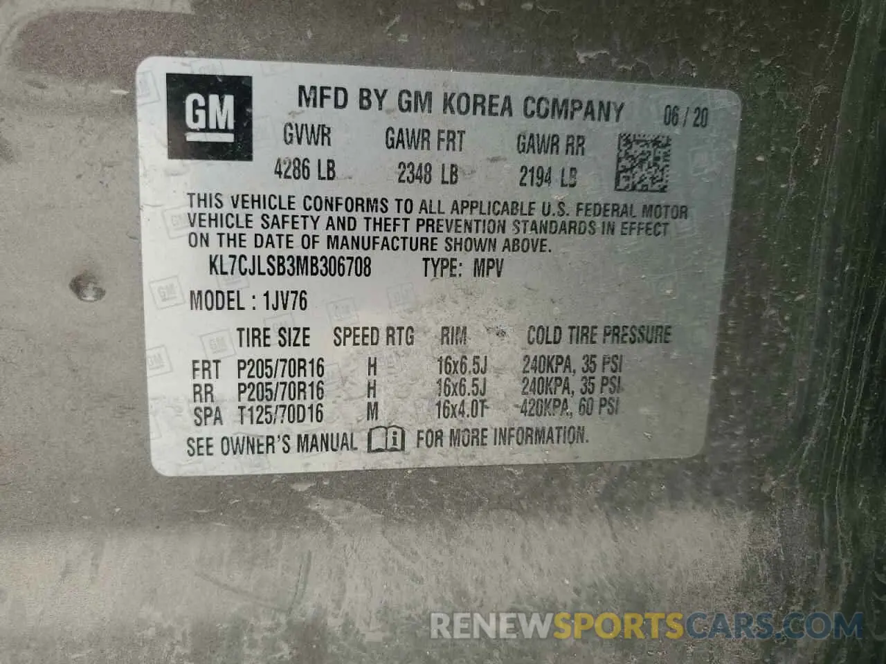 13 Photograph of a damaged car KL7CJLSB3MB306708 CHEVROLET TRAX 2021
