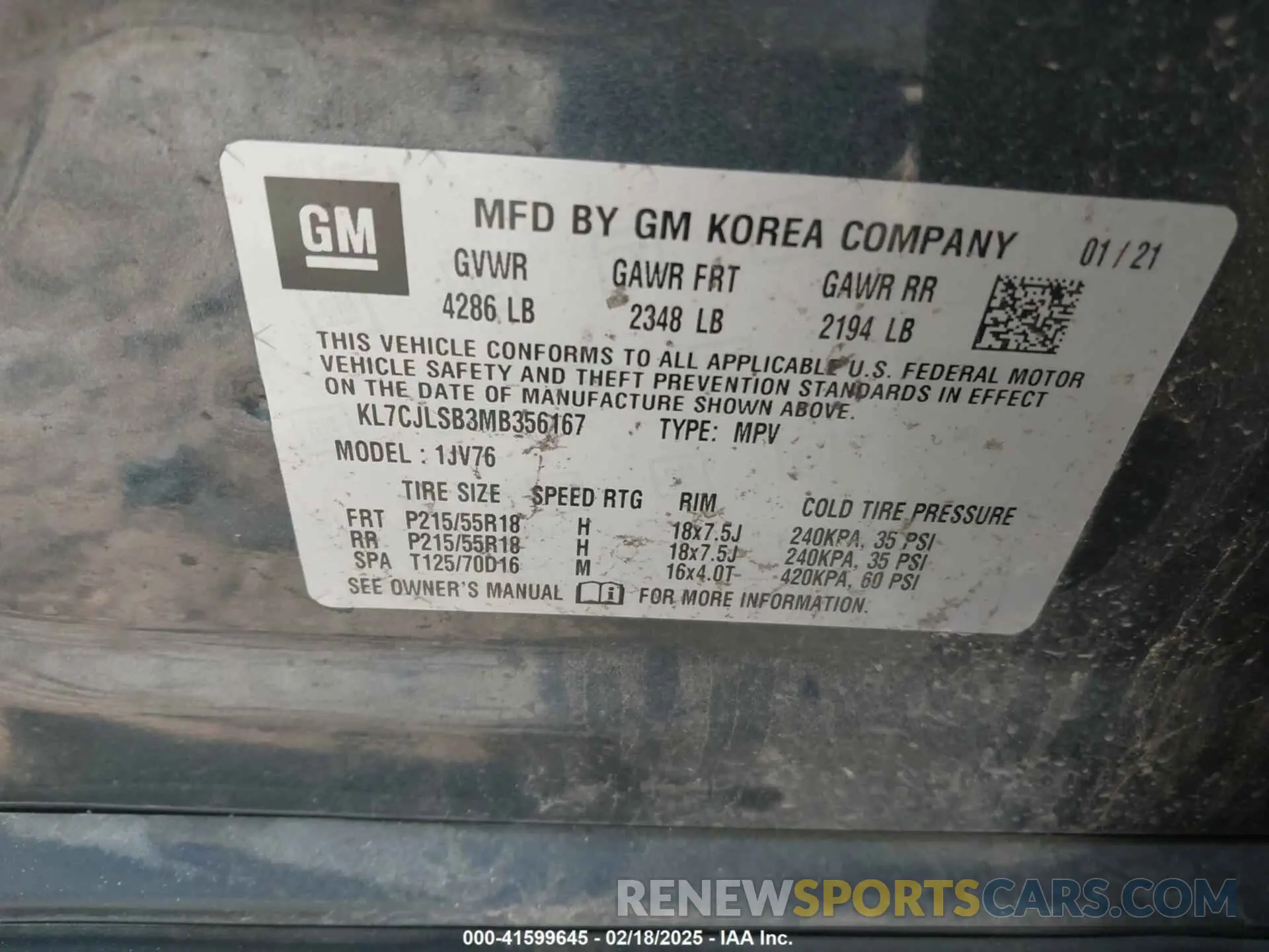 9 Фотография поврежденного автомобиля KL7CJLSB3MB356167 CHEVROLET TRAX 2021