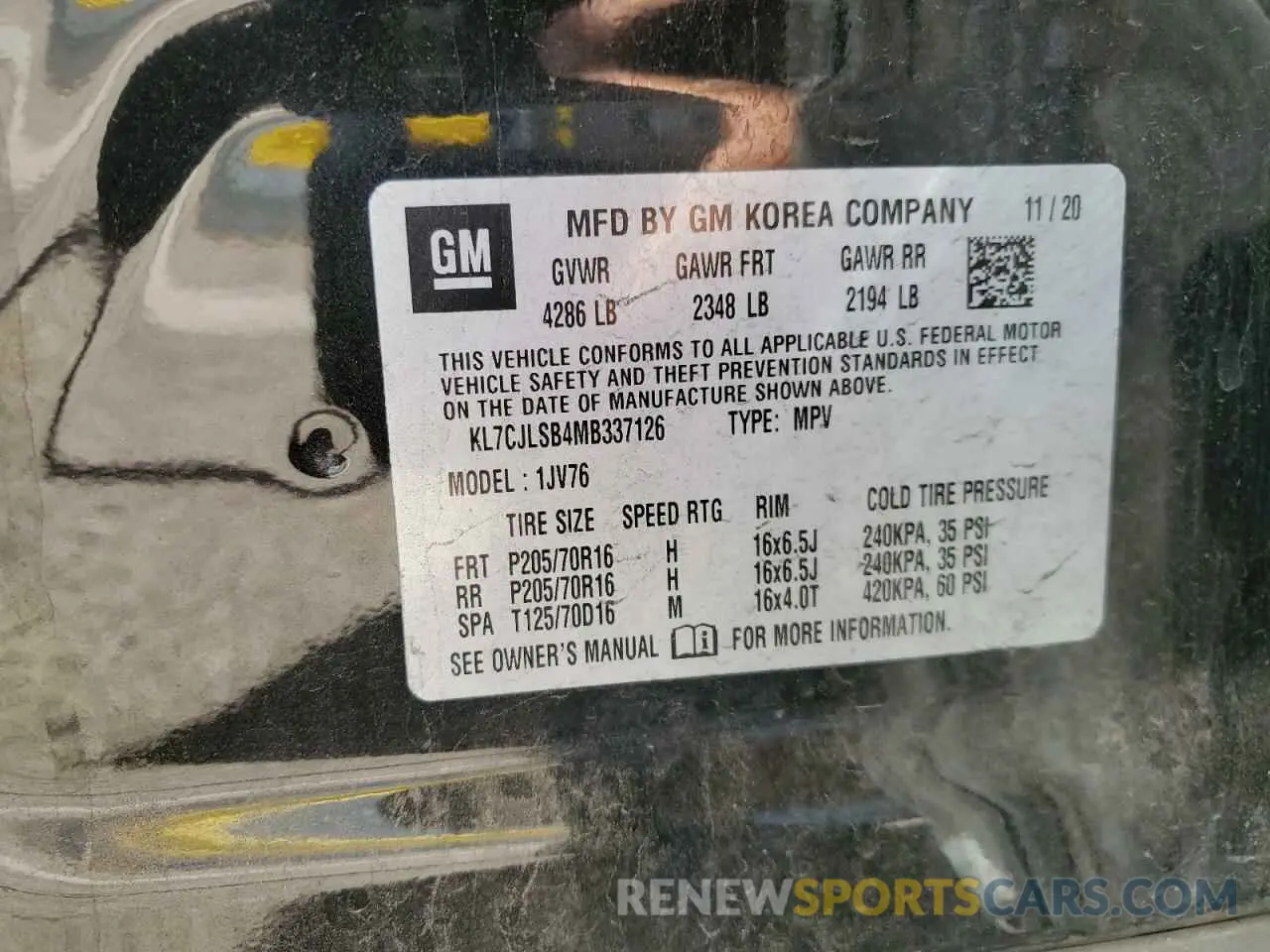12 Фотография поврежденного автомобиля KL7CJLSB4MB337126 CHEVROLET TRAX 2021