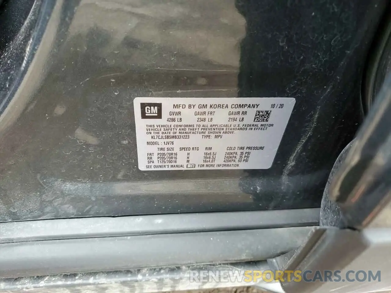 14 Фотография поврежденного автомобиля KL7CJLSB5MB331223 CHEVROLET TRAX 2021