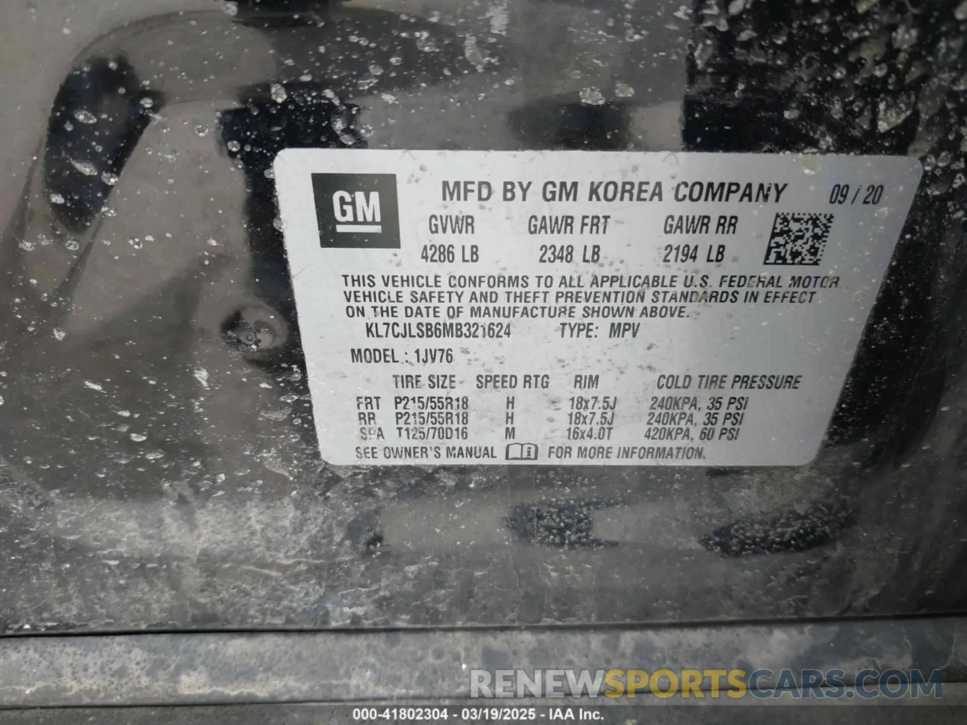 9 Фотография поврежденного автомобиля KL7CJLSB6MB321624 CHEVROLET TRAX 2021