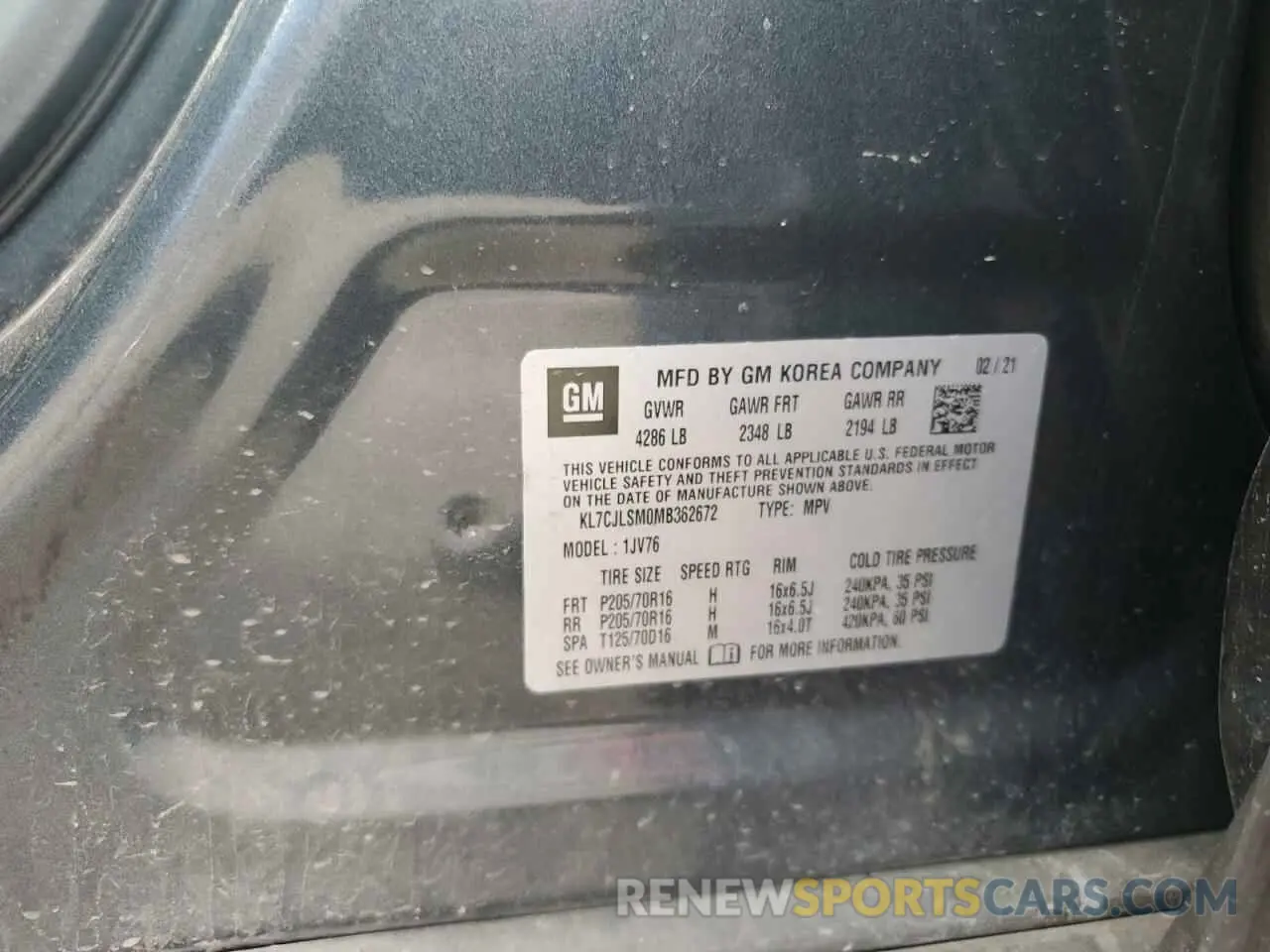 13 Фотография поврежденного автомобиля KL7CJLSM0MB362672 CHEVROLET TRAX 2021