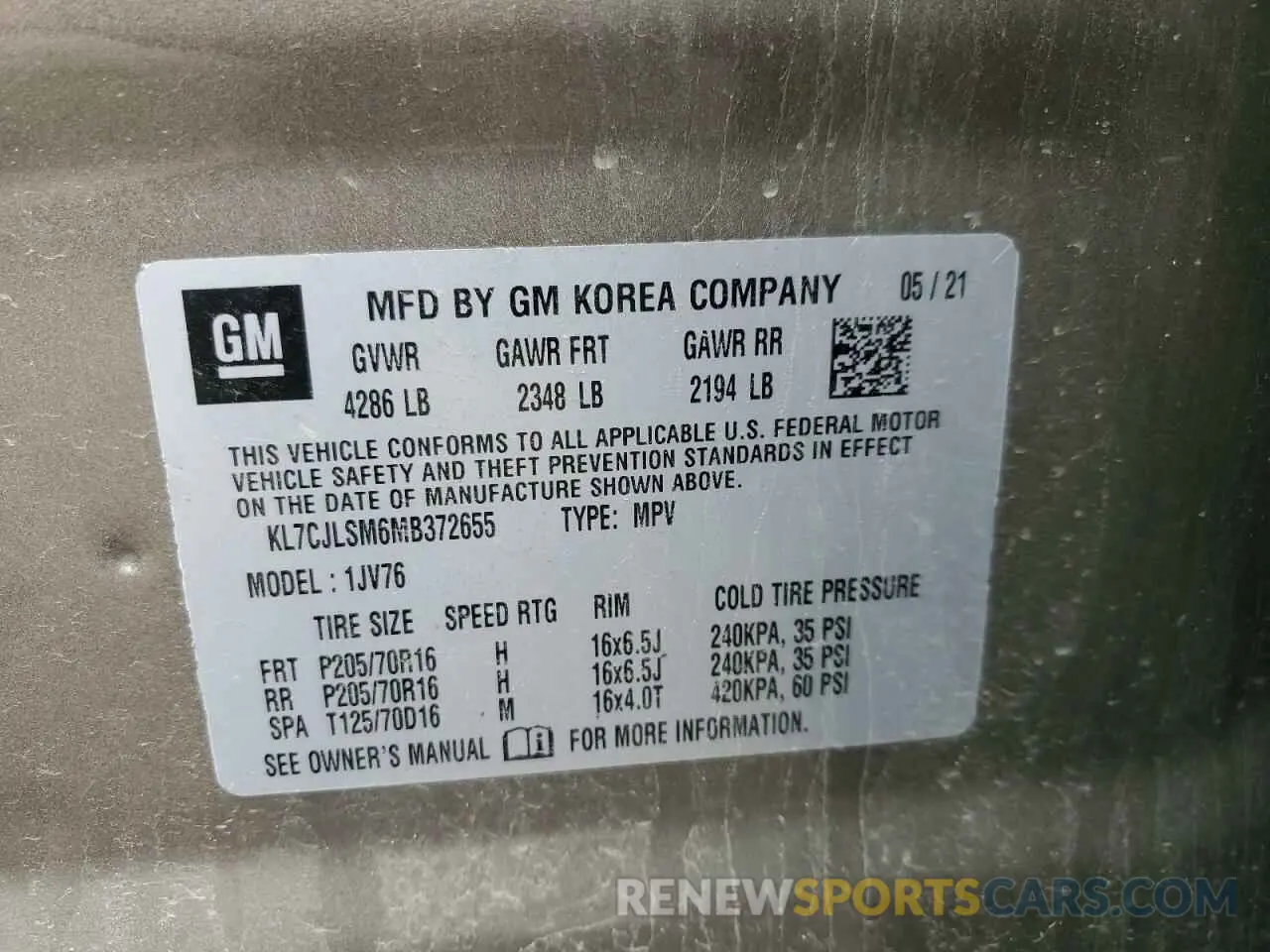 13 Photograph of a damaged car KL7CJLSM6MB372655 CHEVROLET TRAX 2021