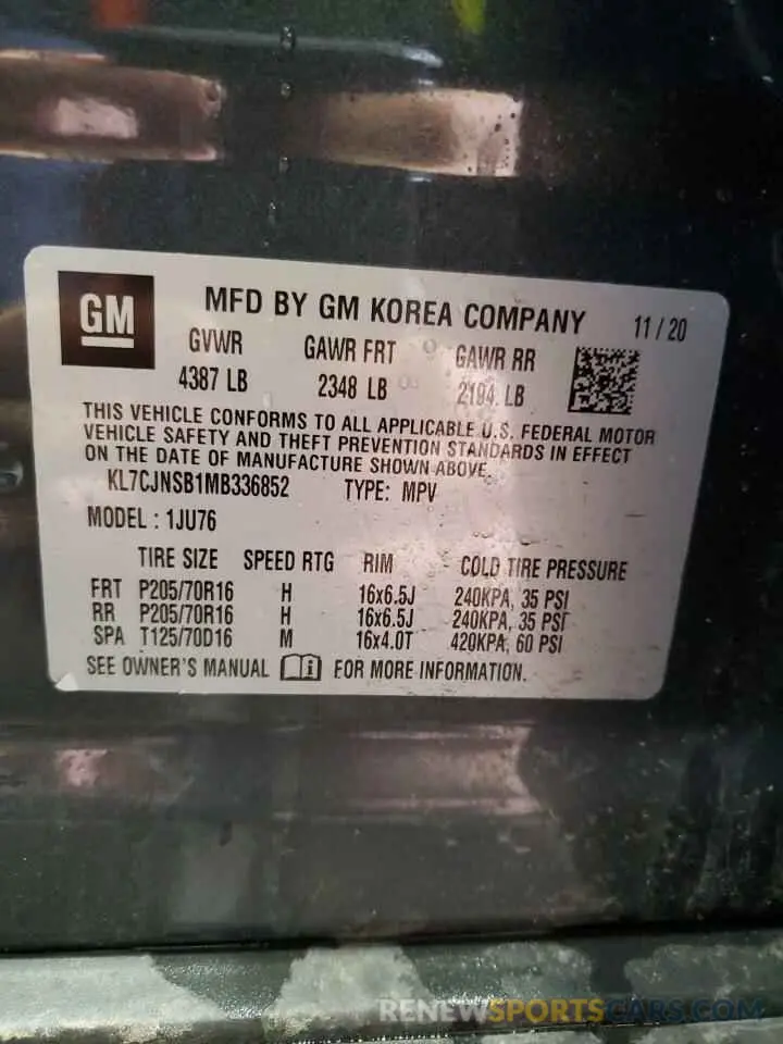 14 Фотография поврежденного автомобиля KL7CJNSB1MB336852 CHEVROLET TRAX 2021