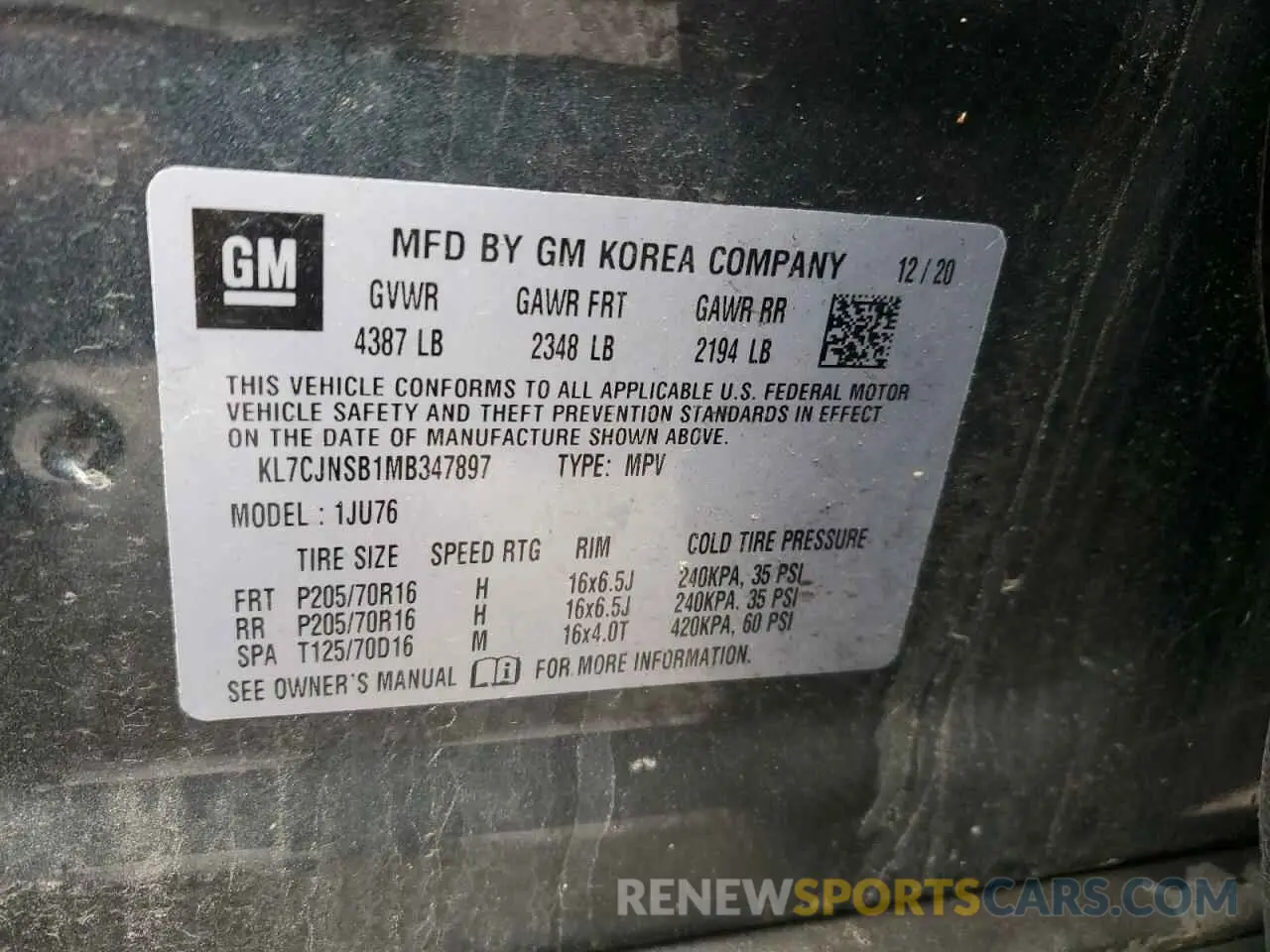 13 Photograph of a damaged car KL7CJNSB1MB347897 CHEVROLET TRAX 2021