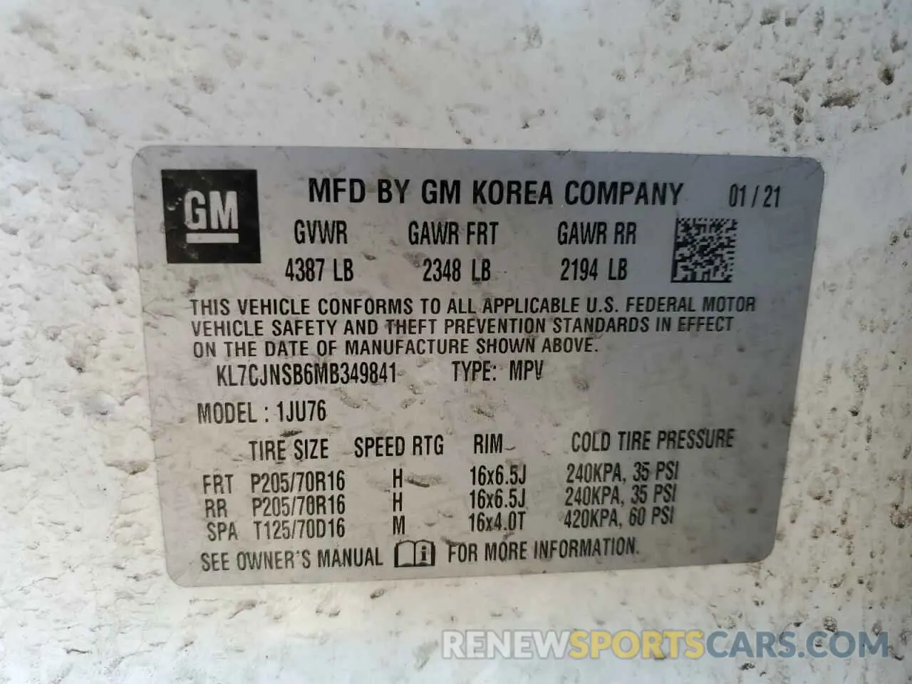14 Photograph of a damaged car KL7CJNSB6MB349841 CHEVROLET TRAX 2021