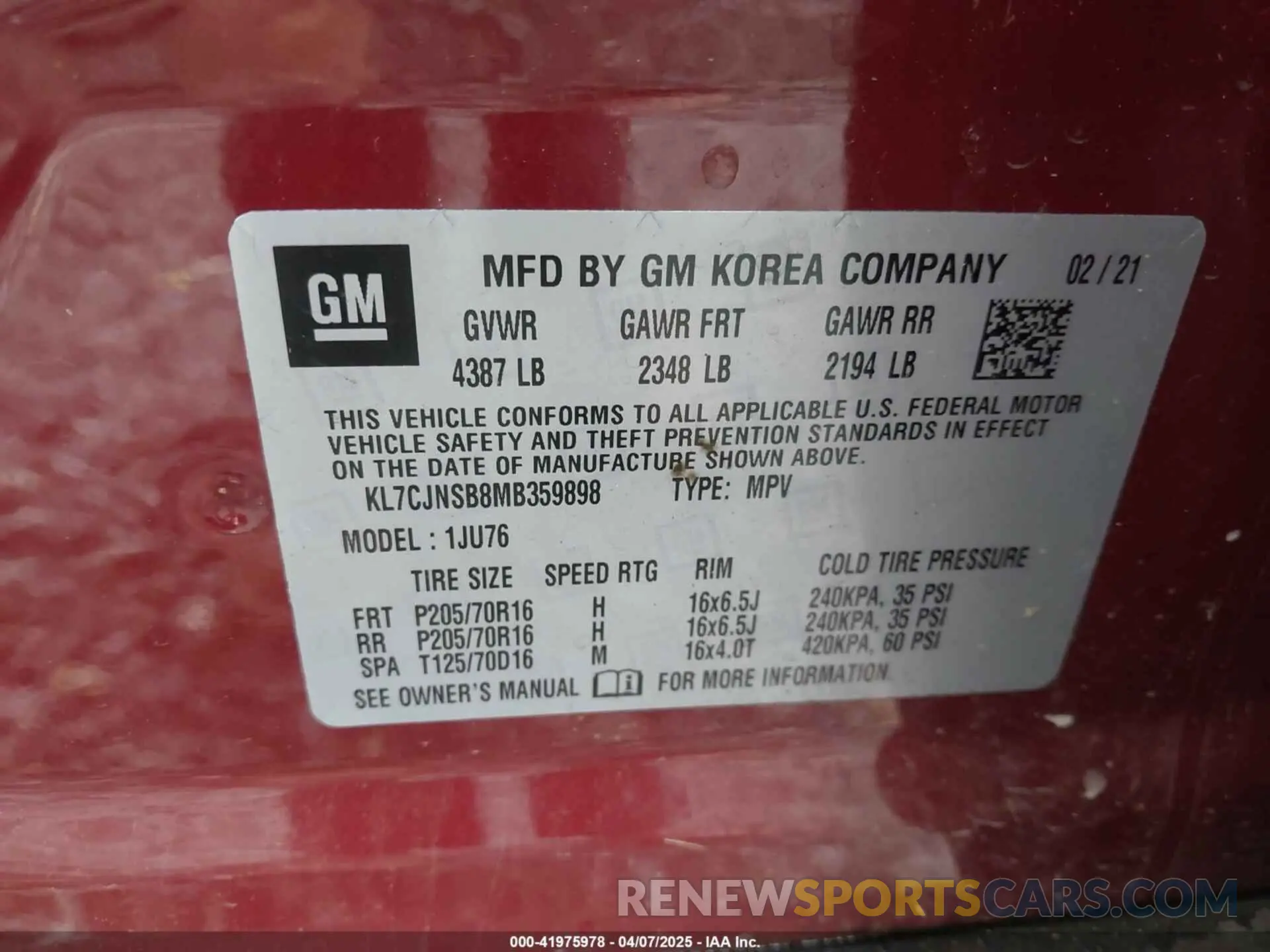 9 Фотография поврежденного автомобиля KL7CJNSB8MB359898 CHEVROLET TRAX 2021