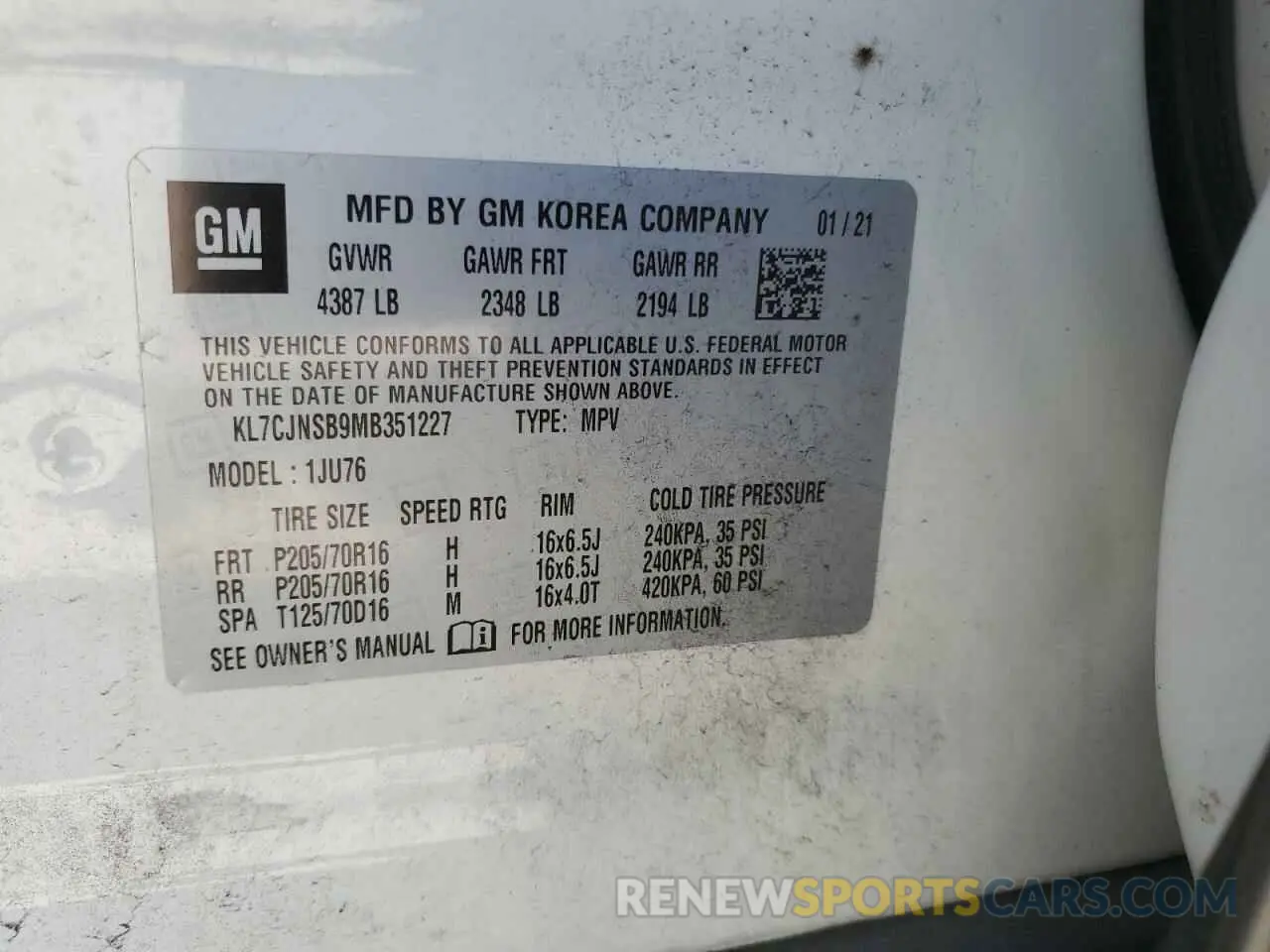 13 Photograph of a damaged car KL7CJNSB9MB351227 CHEVROLET TRAX 2021